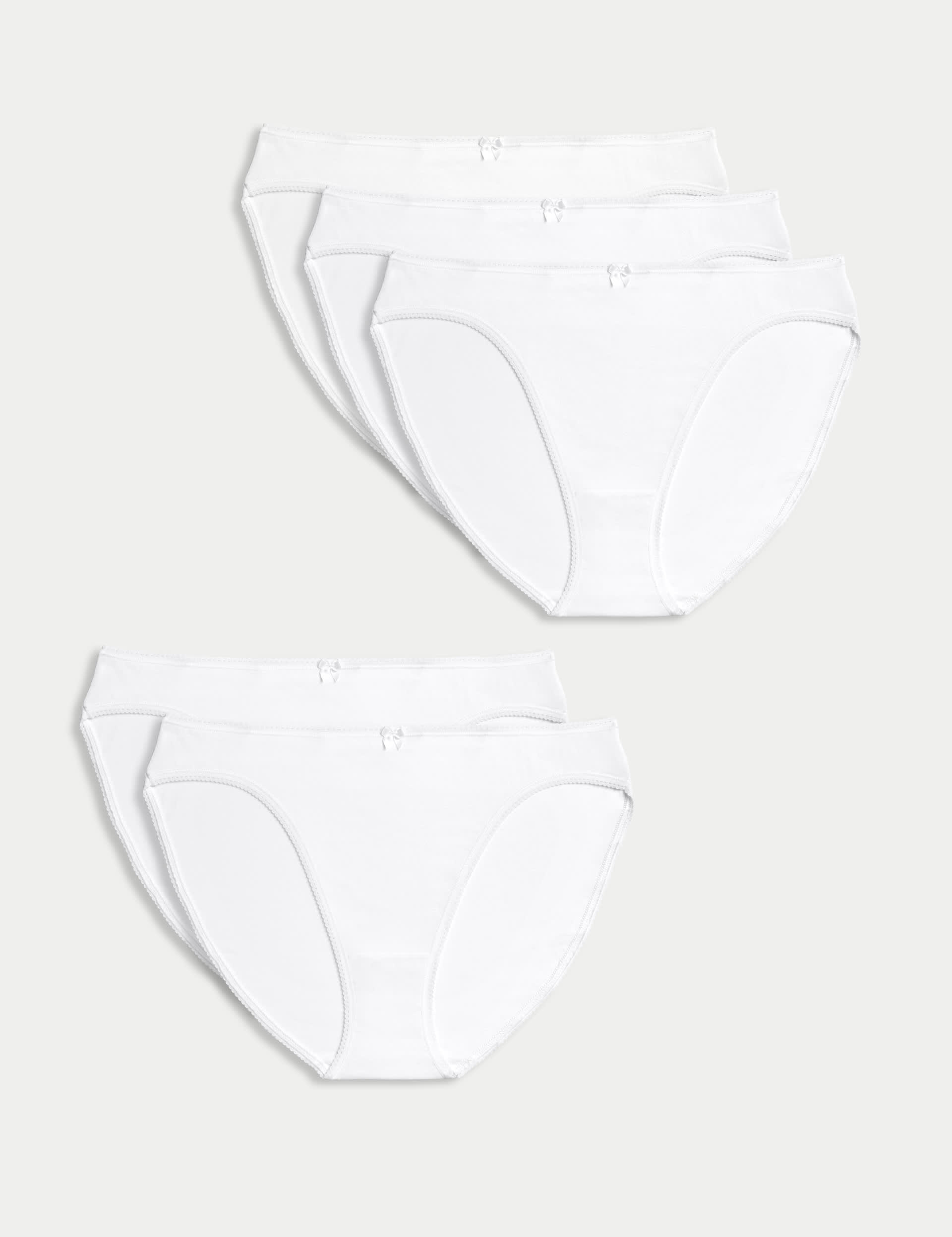 M&S Collection Women's 5pk Cotton Rich Lycra High Leg Knickers - 14 - White, White,Black