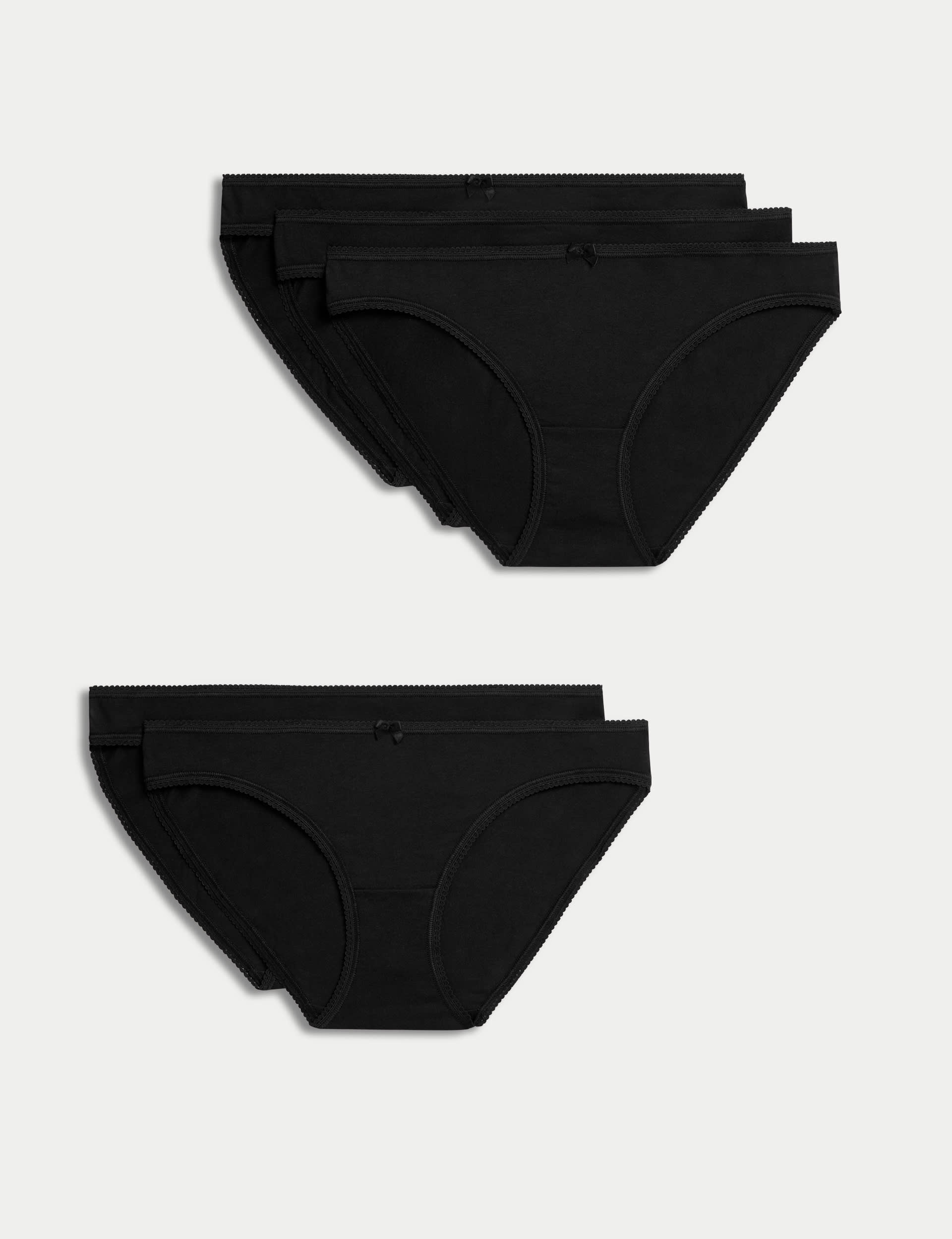 M&S Collection Women's 5pk Cotton Lycra Bikini Knickers - 12 - Black, Nutmeg,White,Black