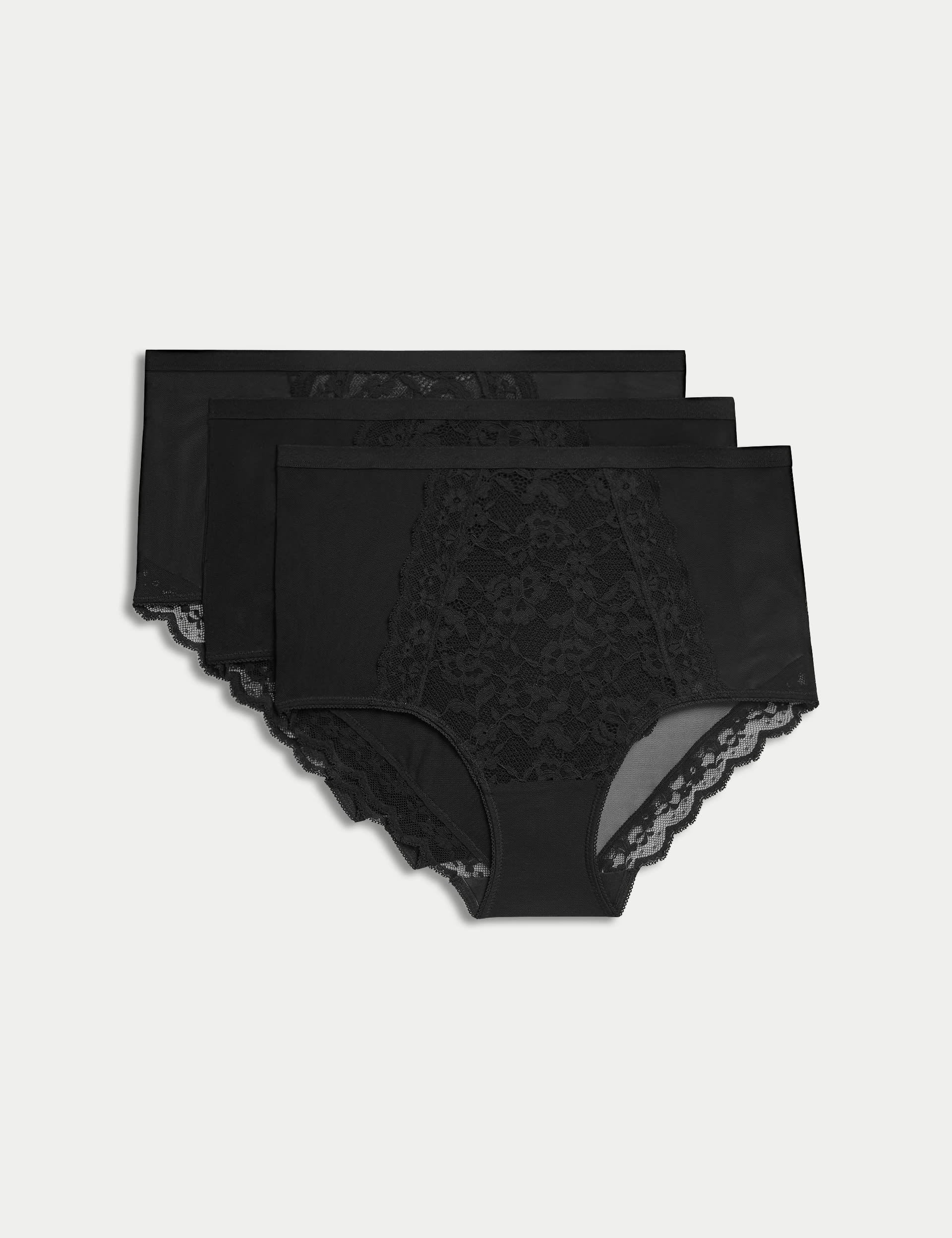 M&S Collection Women's 3pk Lace Full Briefs - 16 - Black, Pink Mix,Black,White