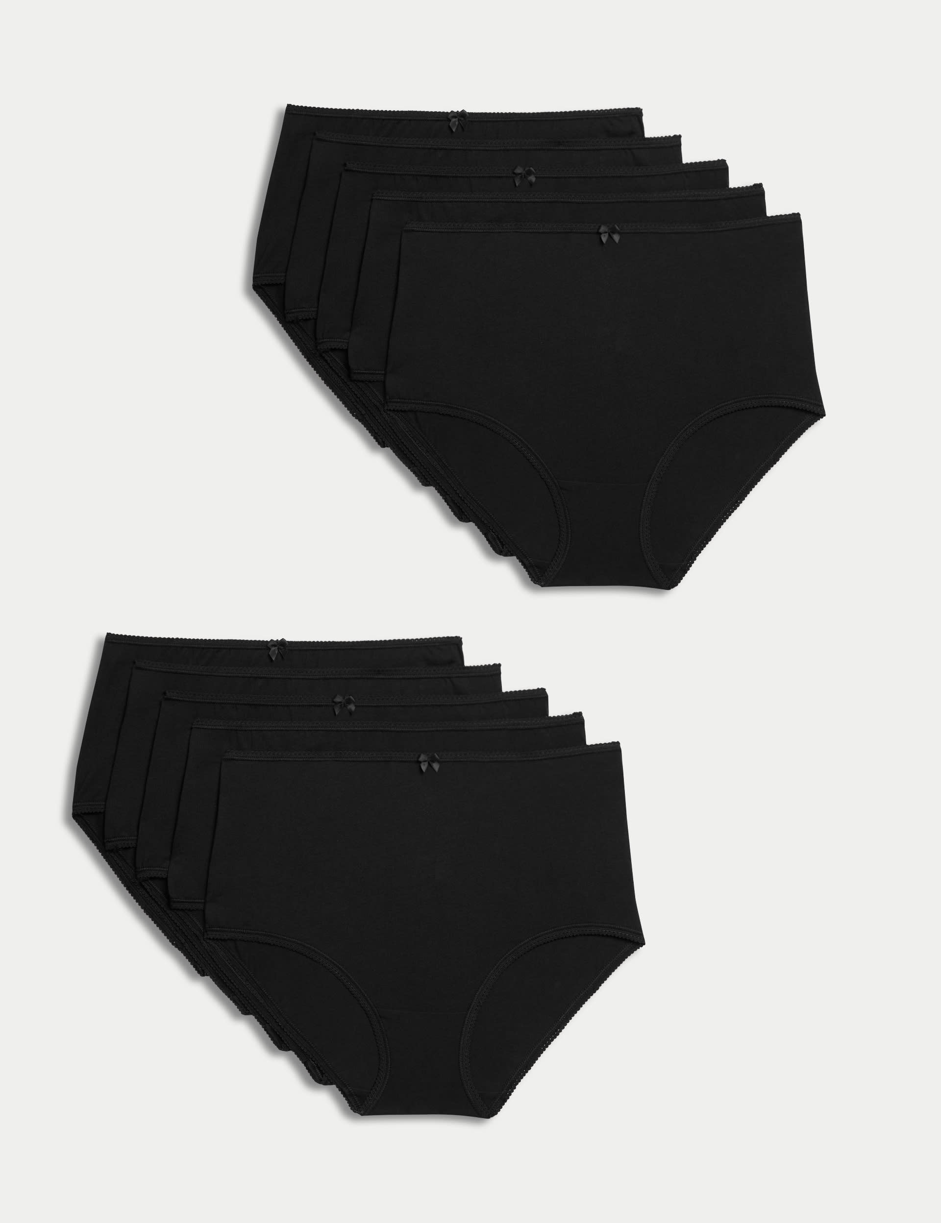 M&S Collection Women's 10pk Cotton Lycra Full Briefs - 14 - Black, Black