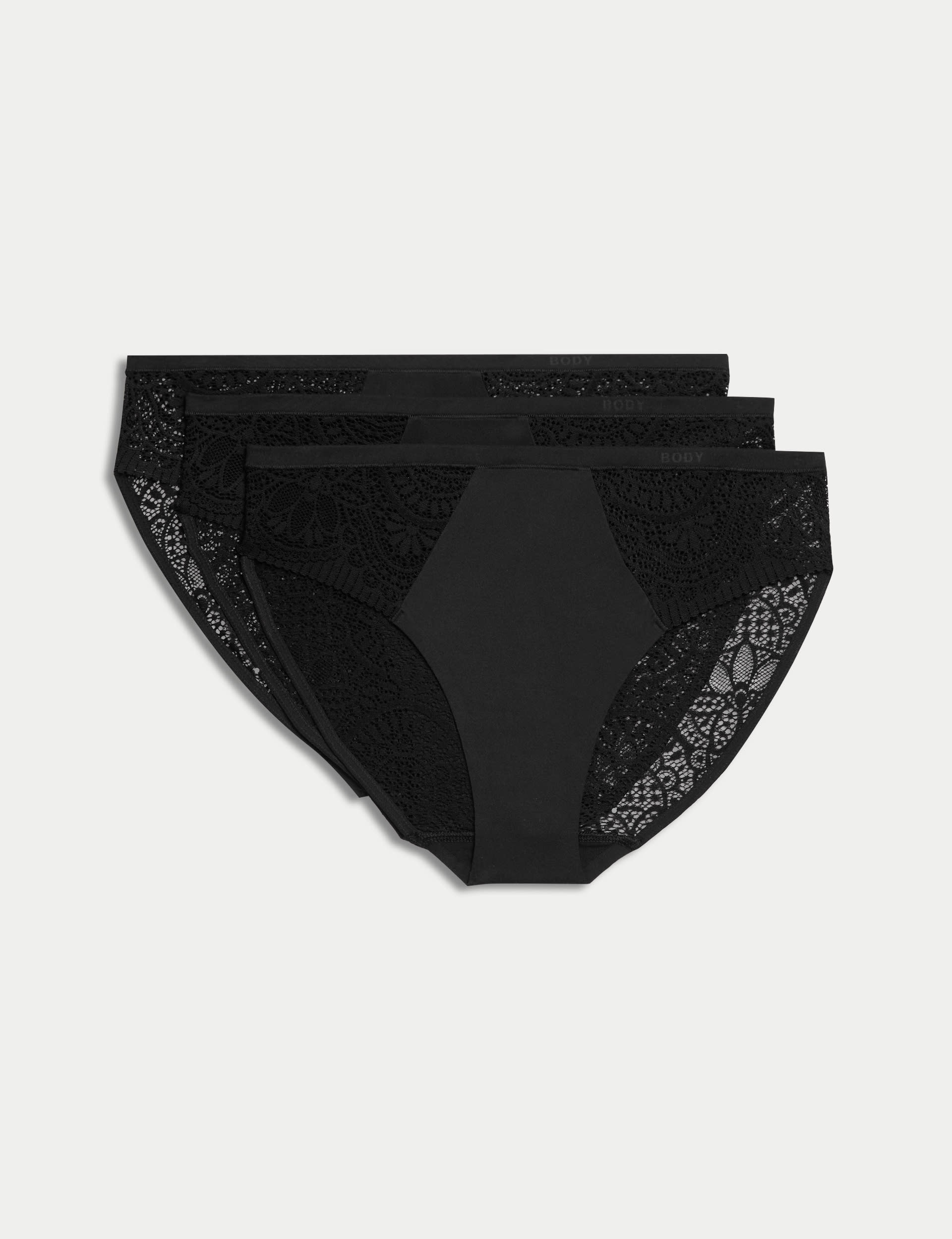 M&S Collection Women's 3pk Body Soft High Leg Knickers - 14 - Black, Black,Slate Blue,Opaline,White