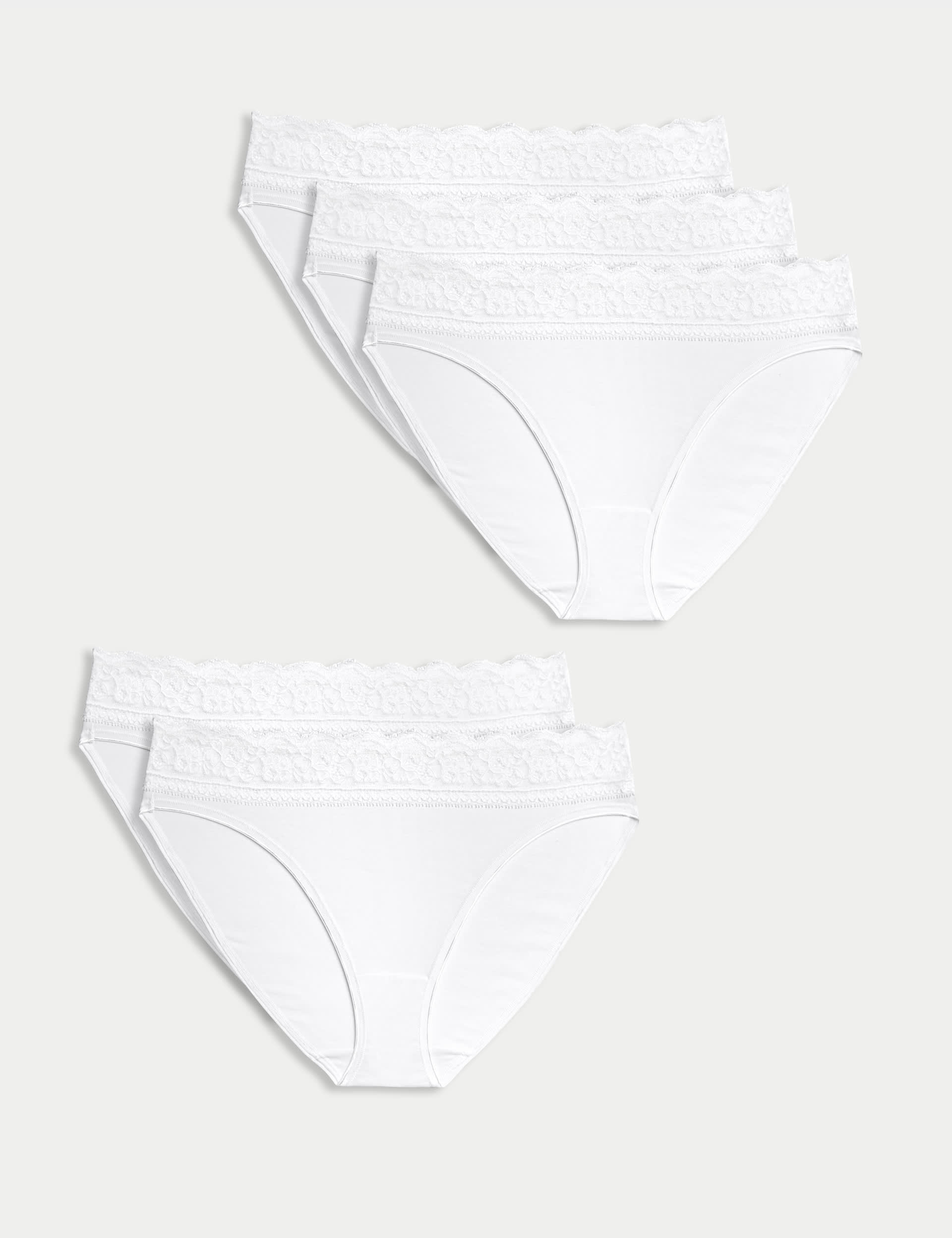 M&S Collection Women's 5pk Cotton Lycra & Lace Knickers - 12 - White, Rose Quartz,White,Black