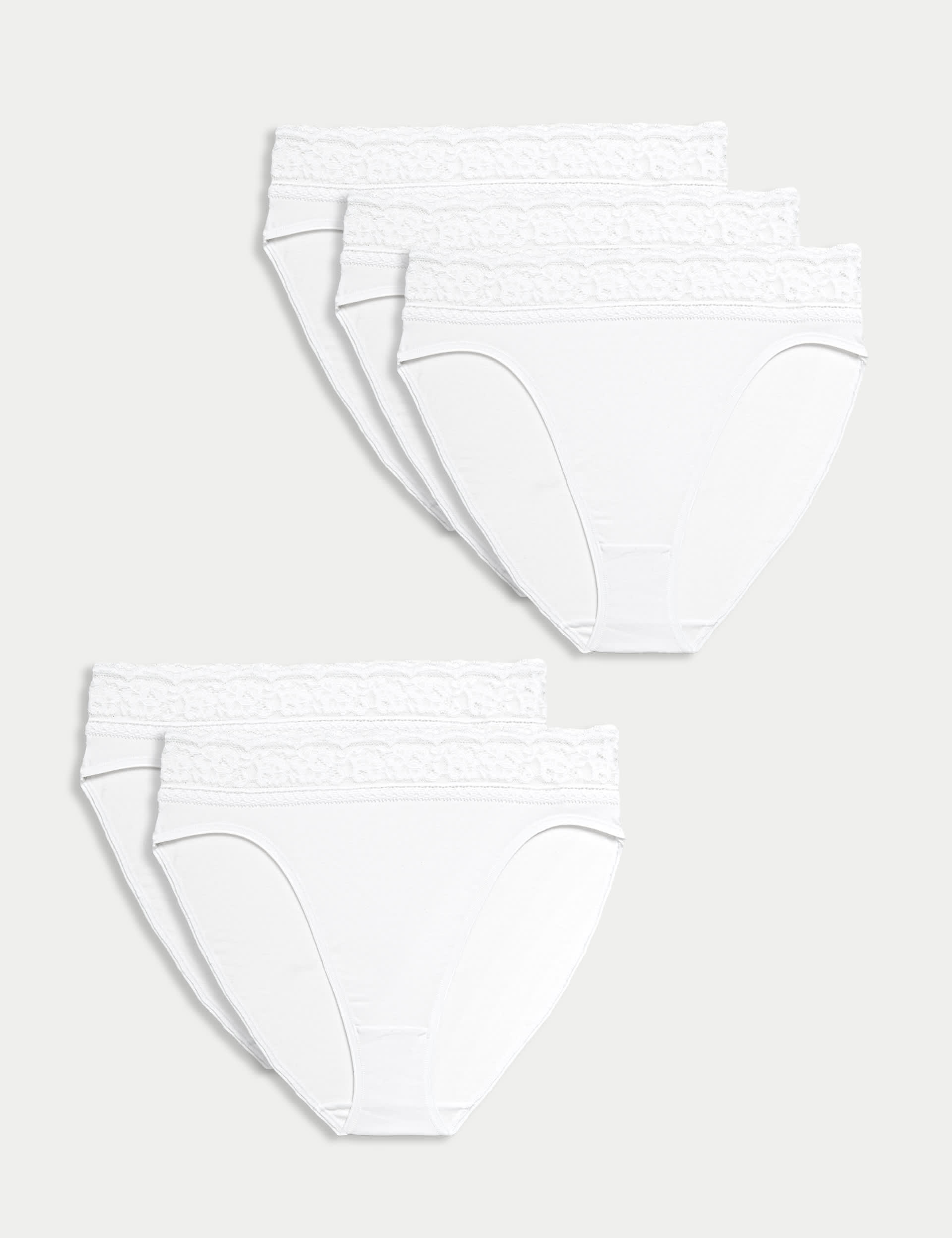 M&S Collection Women's 5pk Cotton Rich High Waisted High Leg Knickers - 12 - White, White