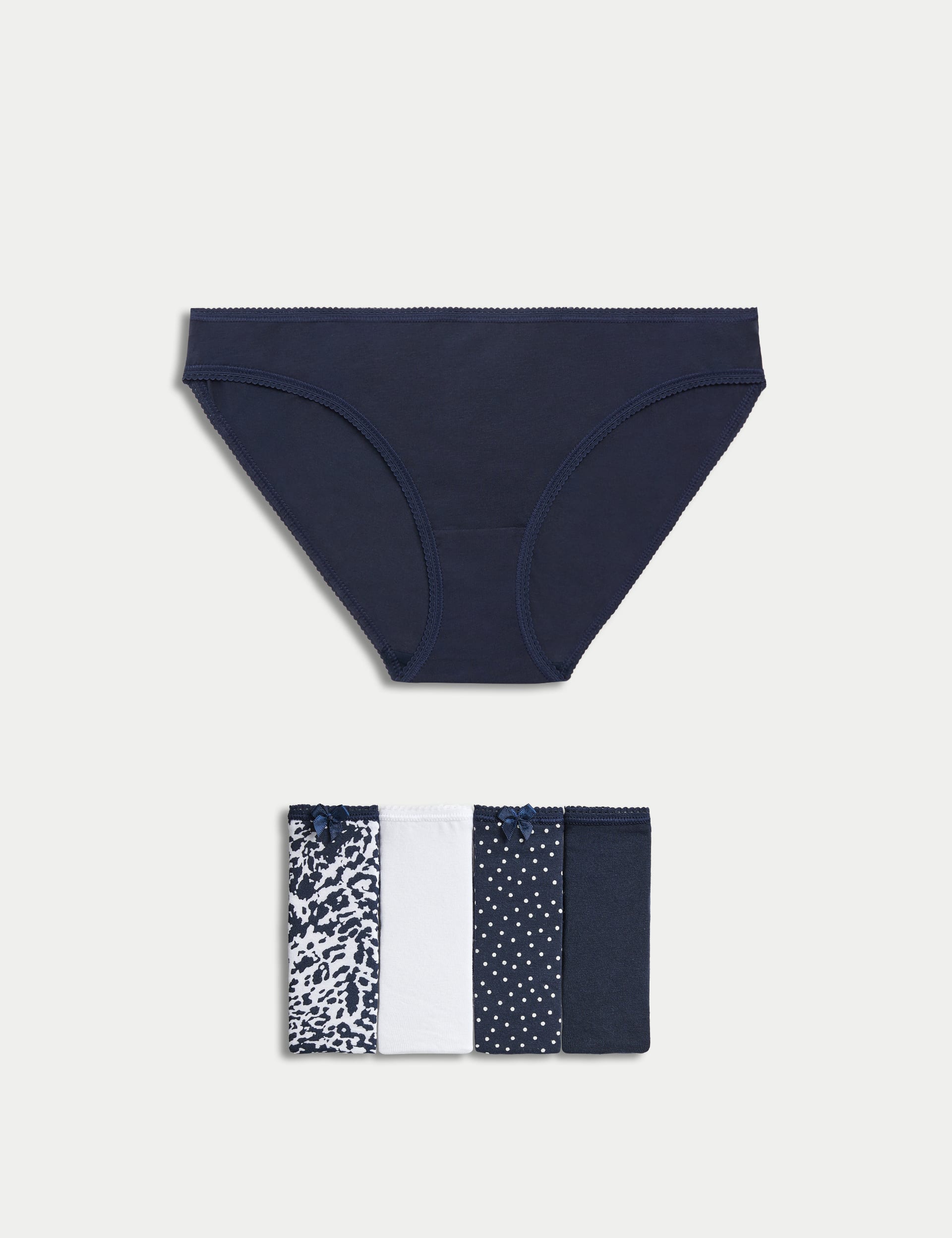 M&S Collection Women's 5pk Cotton Lycra Printed Bikini Knickers - 10 - Navy Mix, Very Pink,Petrol G