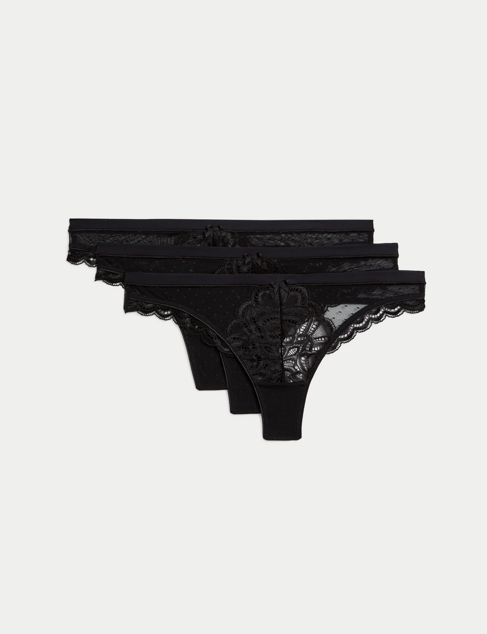 M&S Collection Women's 3pk Amelia Lace Thongs - 12 - Black, Black,Dark Raspberry,Blue Mix,Taupe