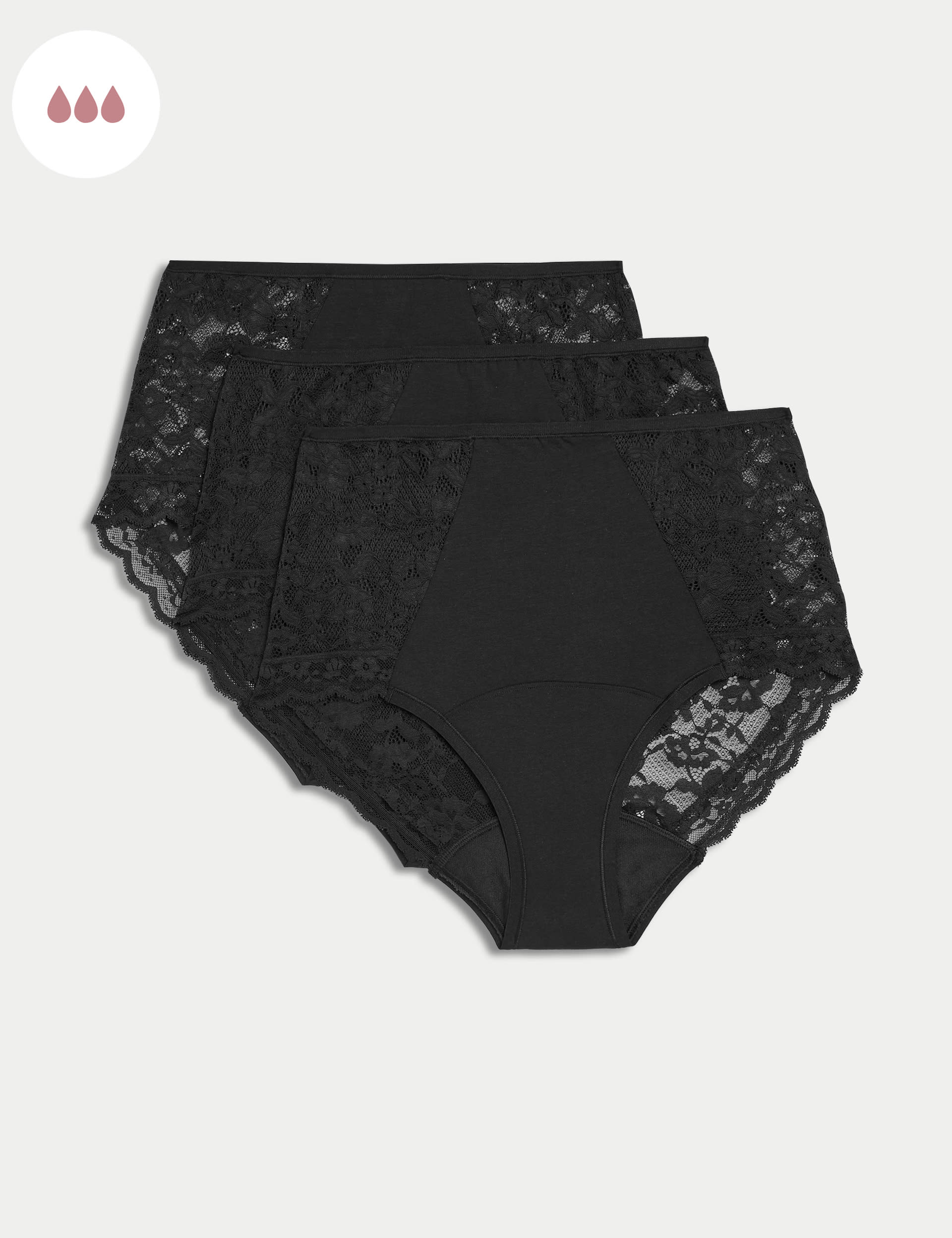 M&S Collection Women's 3pk Heavy Absorbency Period Full Briefs - 12 - Black, Black