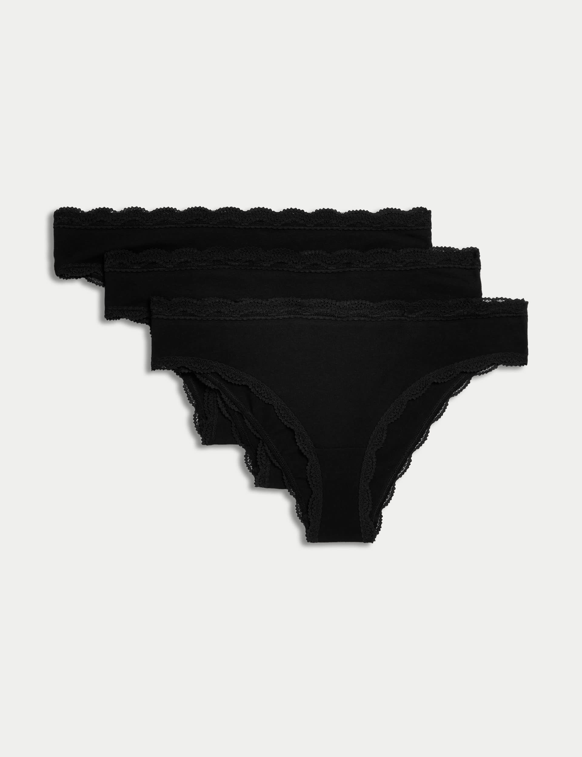 M&S Collection Women's 3pk Cotton Rich Brazilian Knickers - 14 - Black, Opaline Mix,Black,Green Mix