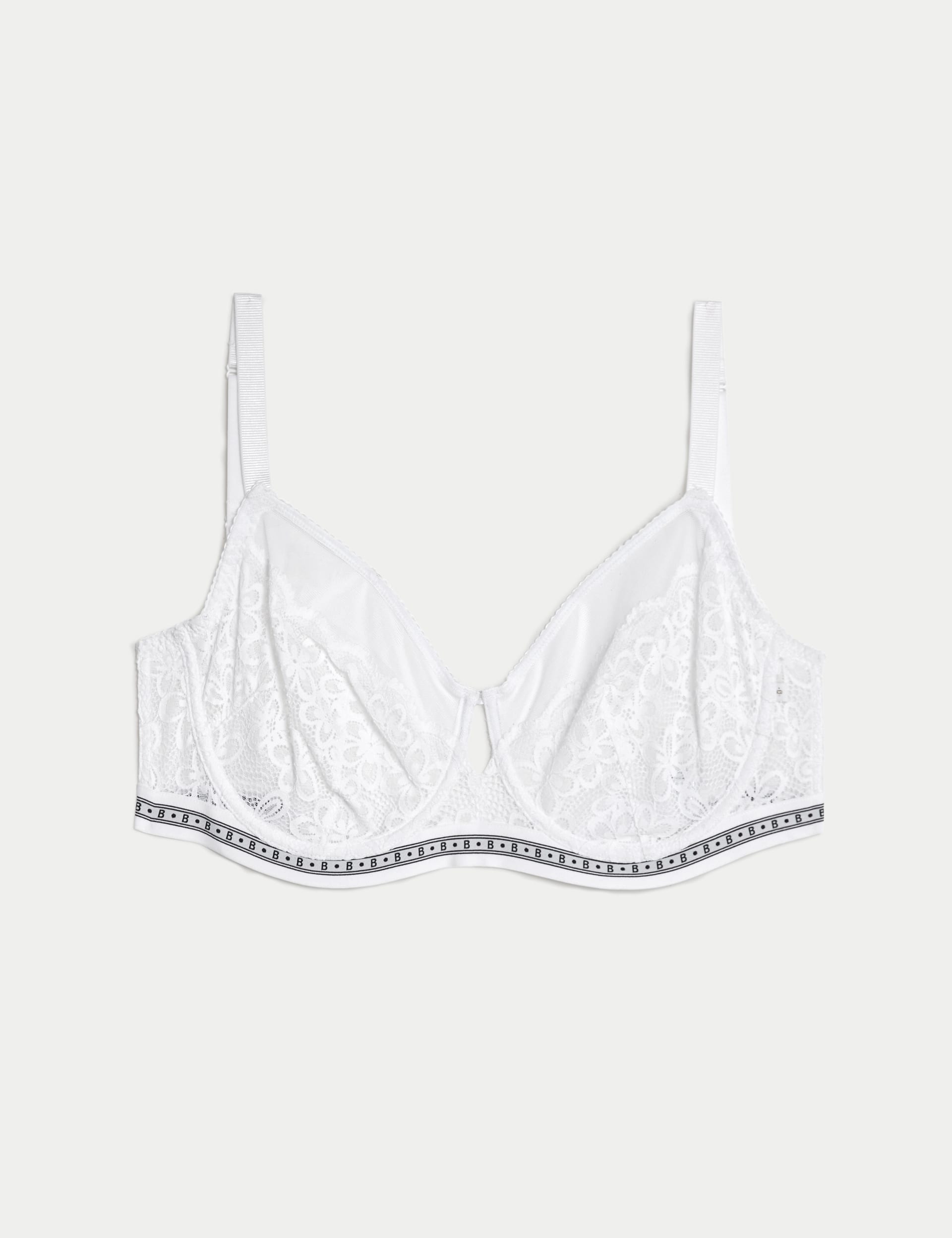 B By Boutique Women's Cleo Lace Wired Minimiser Bra - 38DD - White, White,Black