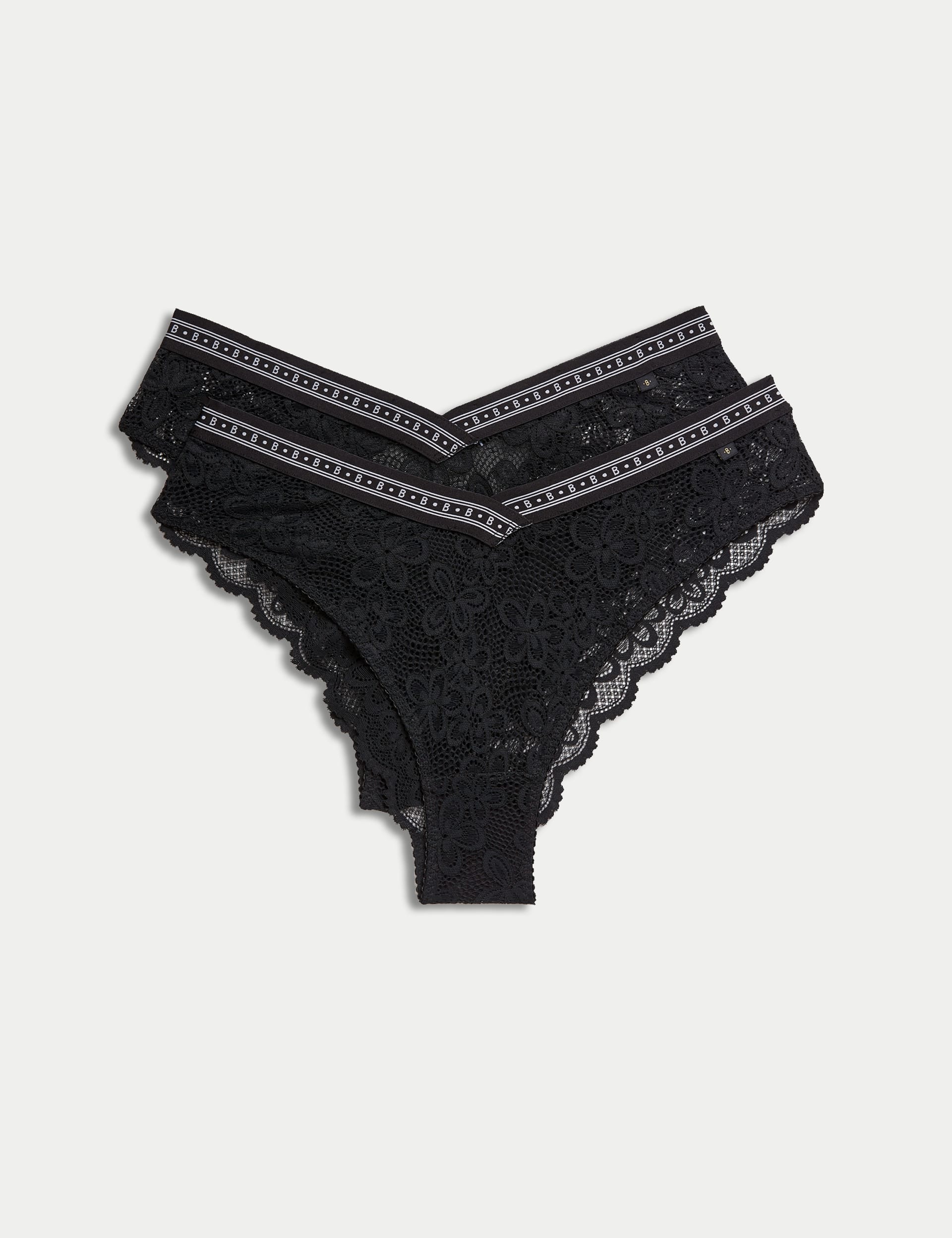 B By Boutique Women's 2 Pack Cleo Lace Miami Knickers - Black, Black