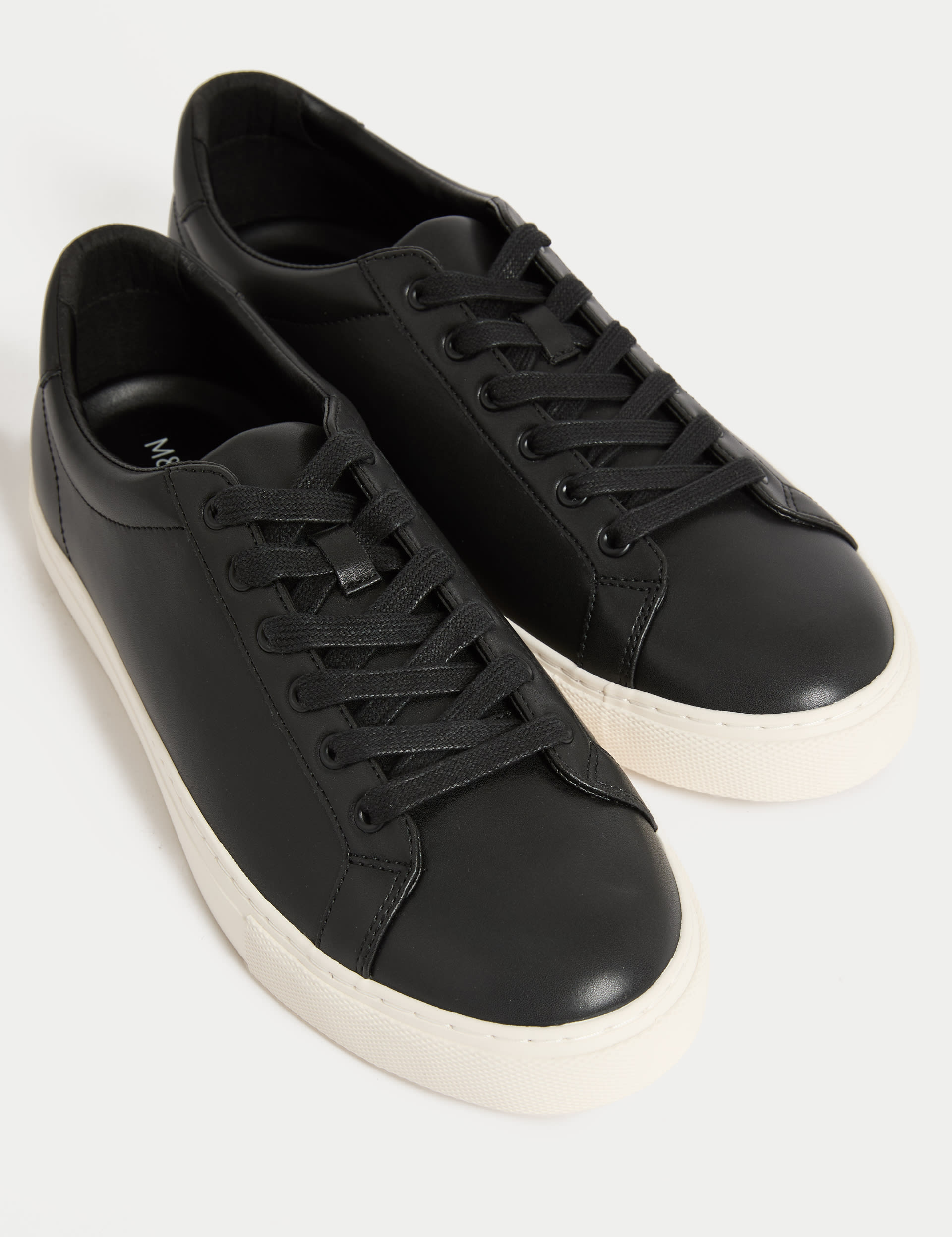 M&S Collection Men's Wide Fit Lace Up Trainers - 9 - Black, White,Black