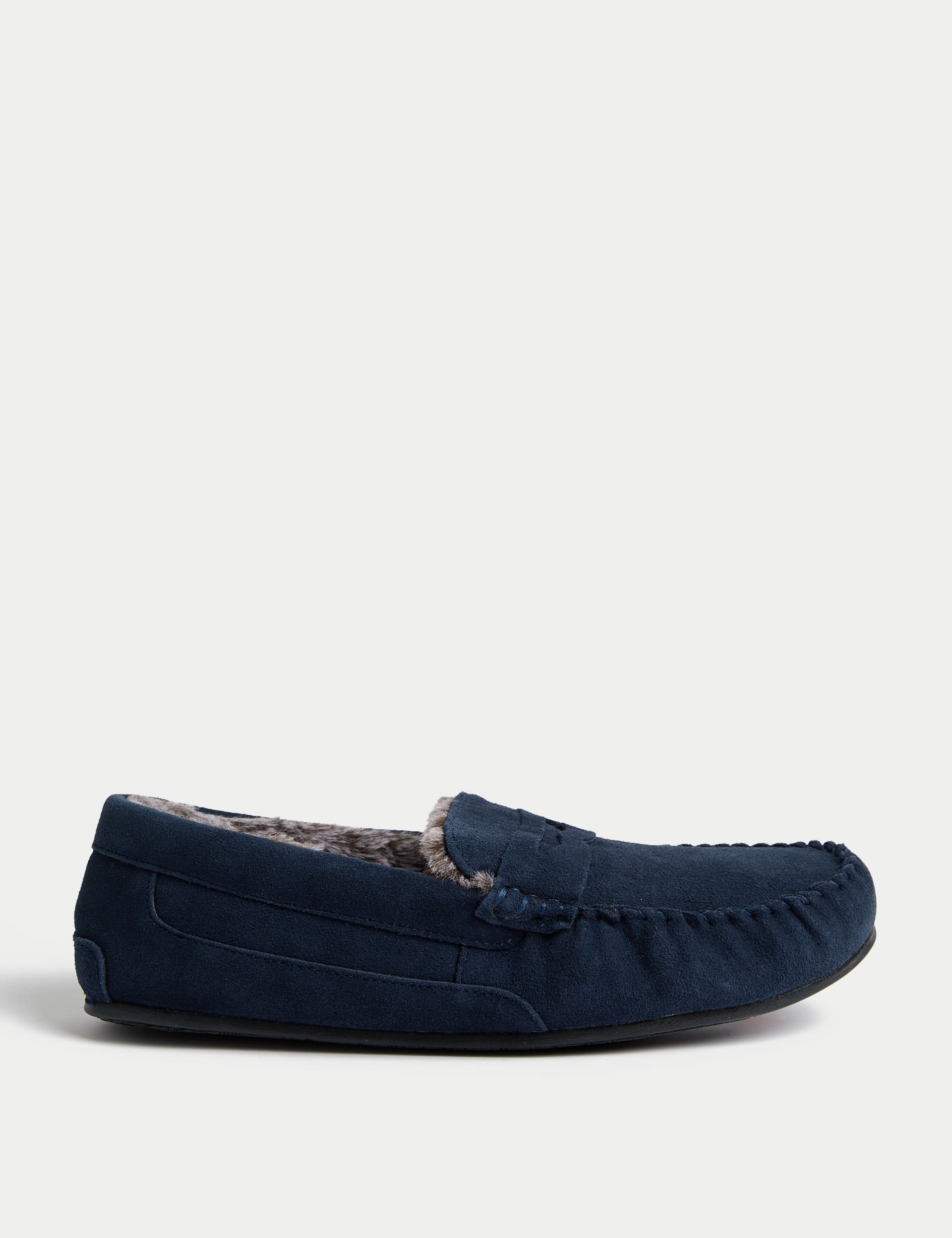 M&S Collection Men's Suede Slippers with Freshfeet - 9 - Navy, Dark Brown,Navy,Med Blue Denim,Tan,B