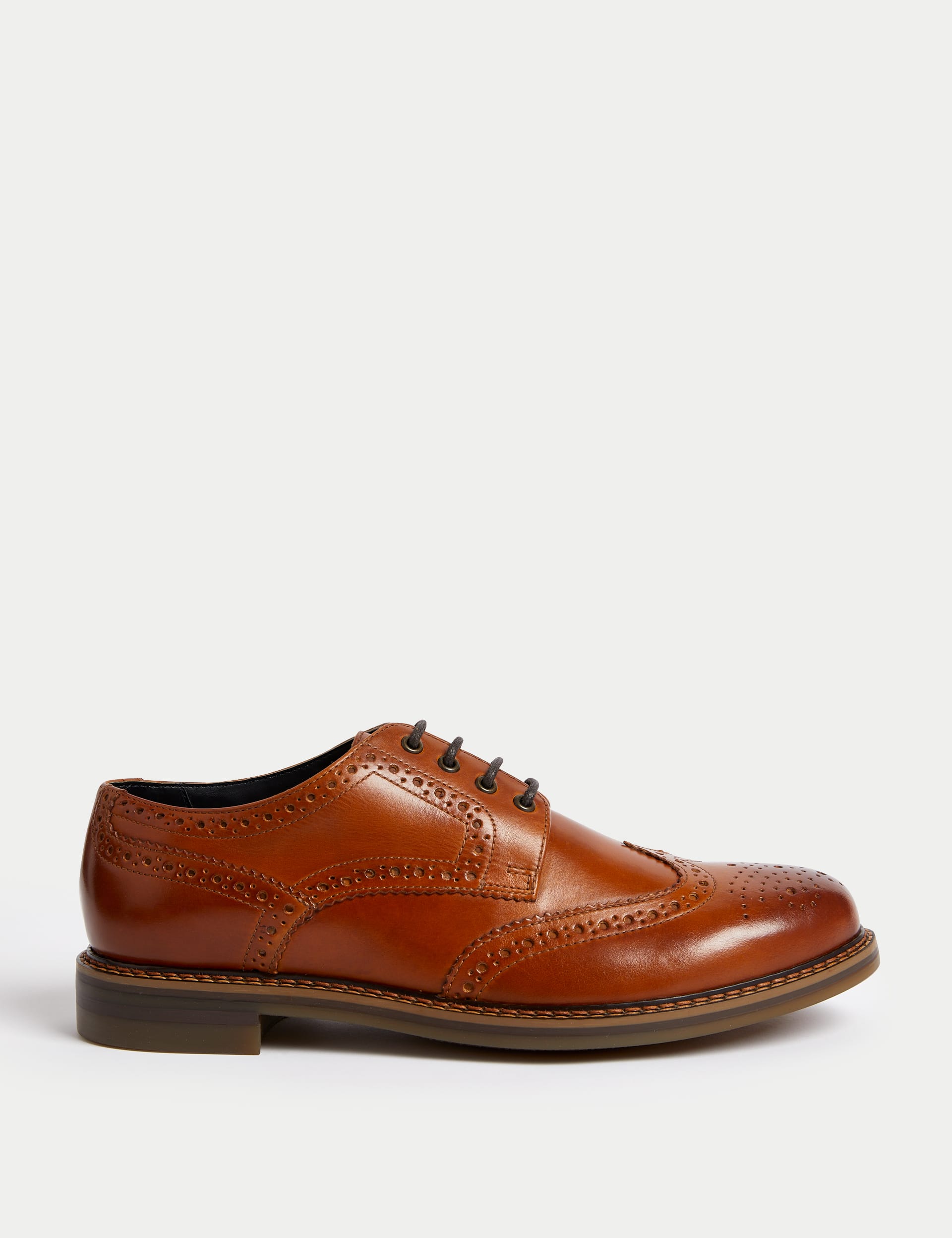 M&S Collection Men's Wide Fit Leather Brogues - 9 - Chestnut, Chestnut,Black