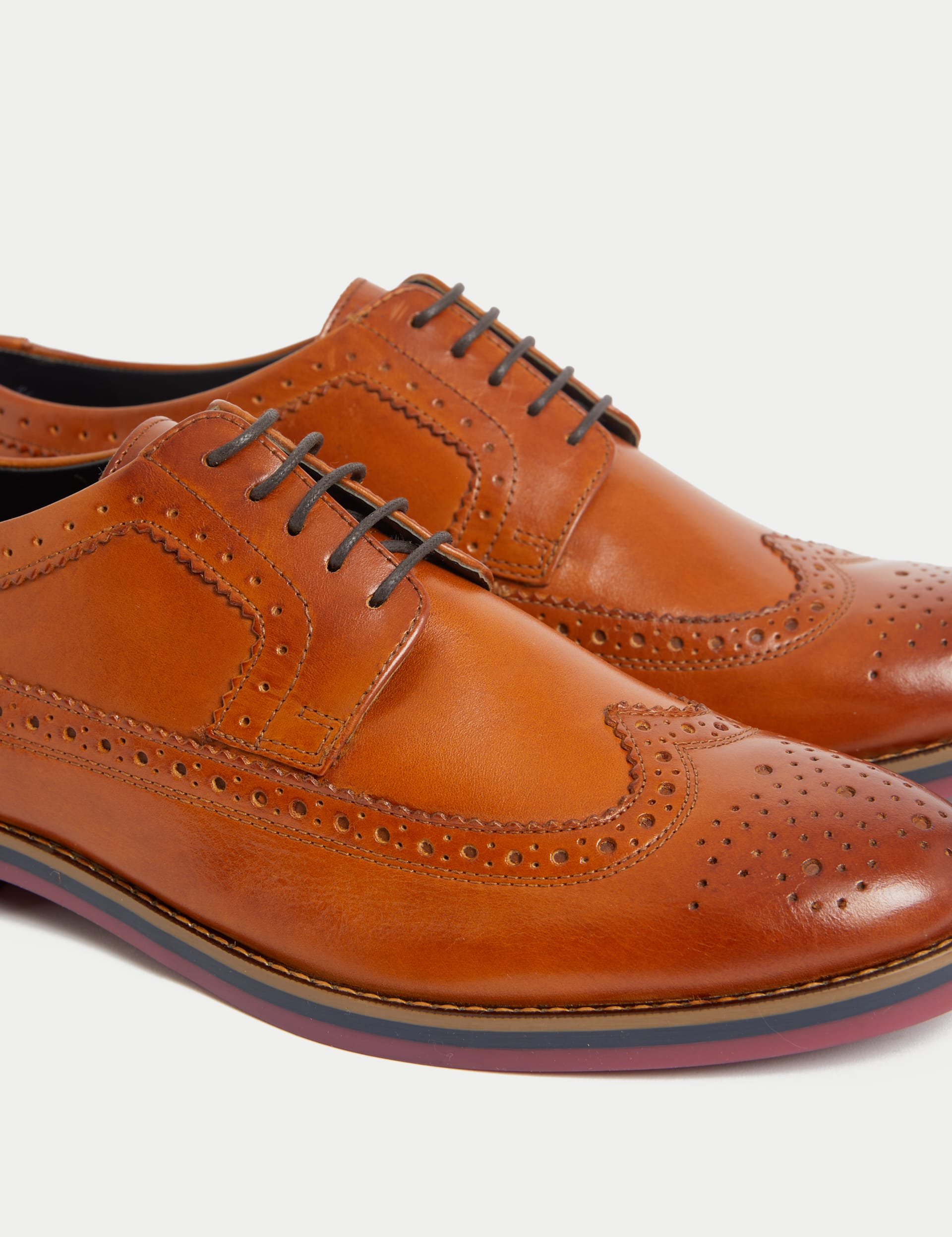 M&S Collection Men's Leather Trisole Brogues - 8 - Chestnut, Chestnut,Black,Burgundy