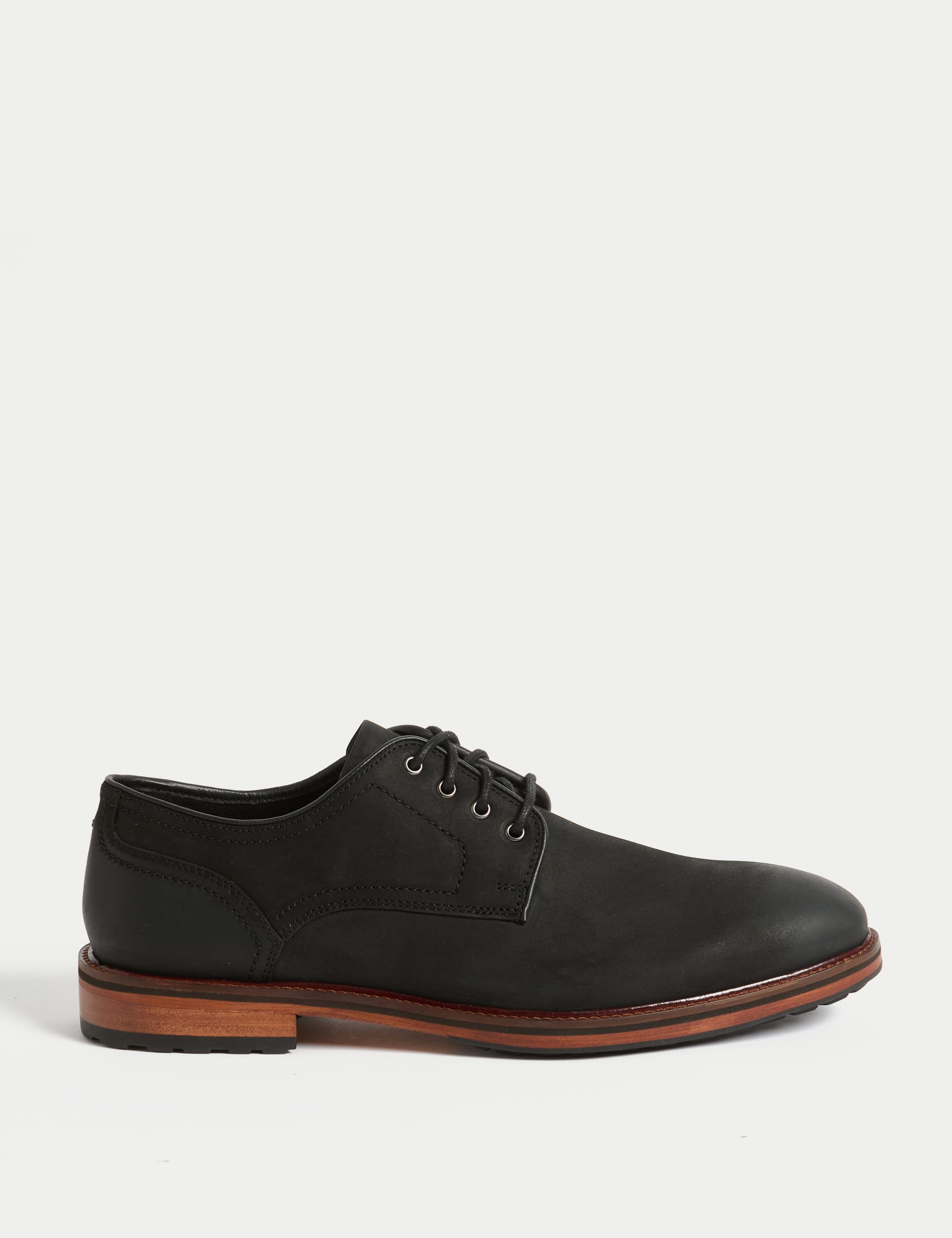 M&S Collection Men's Leather Shower Resistant Derby Shoes - 6 - Black, Black,Tan