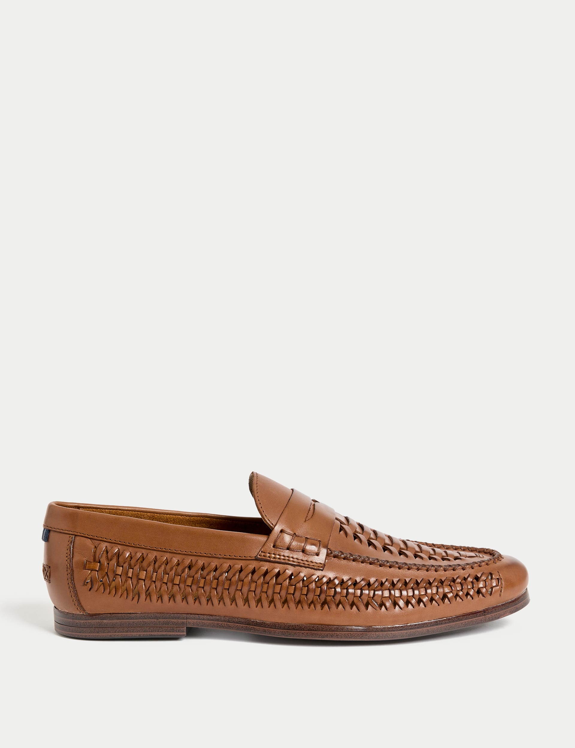 M&S Collection Men's Leather Woven Loafers - 9 - Tan, Tan