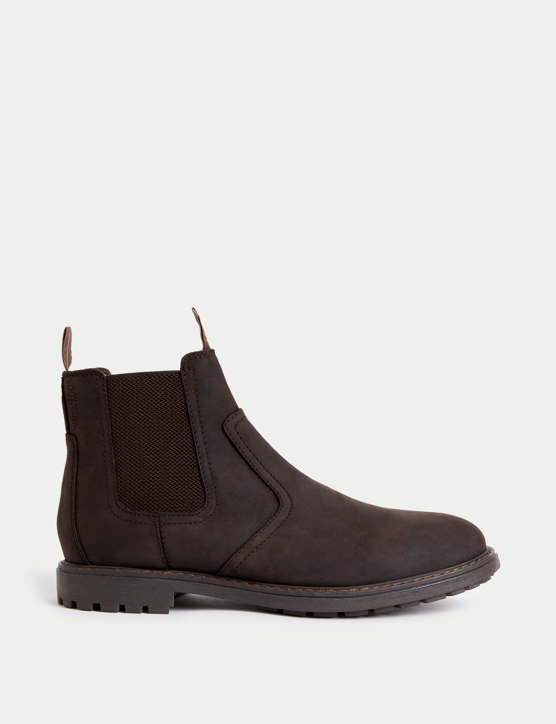 M&S Collection Men's Wide Fit Leather Waterproof Chelsea Boots - 10 - Dark Brown, Dark Brown