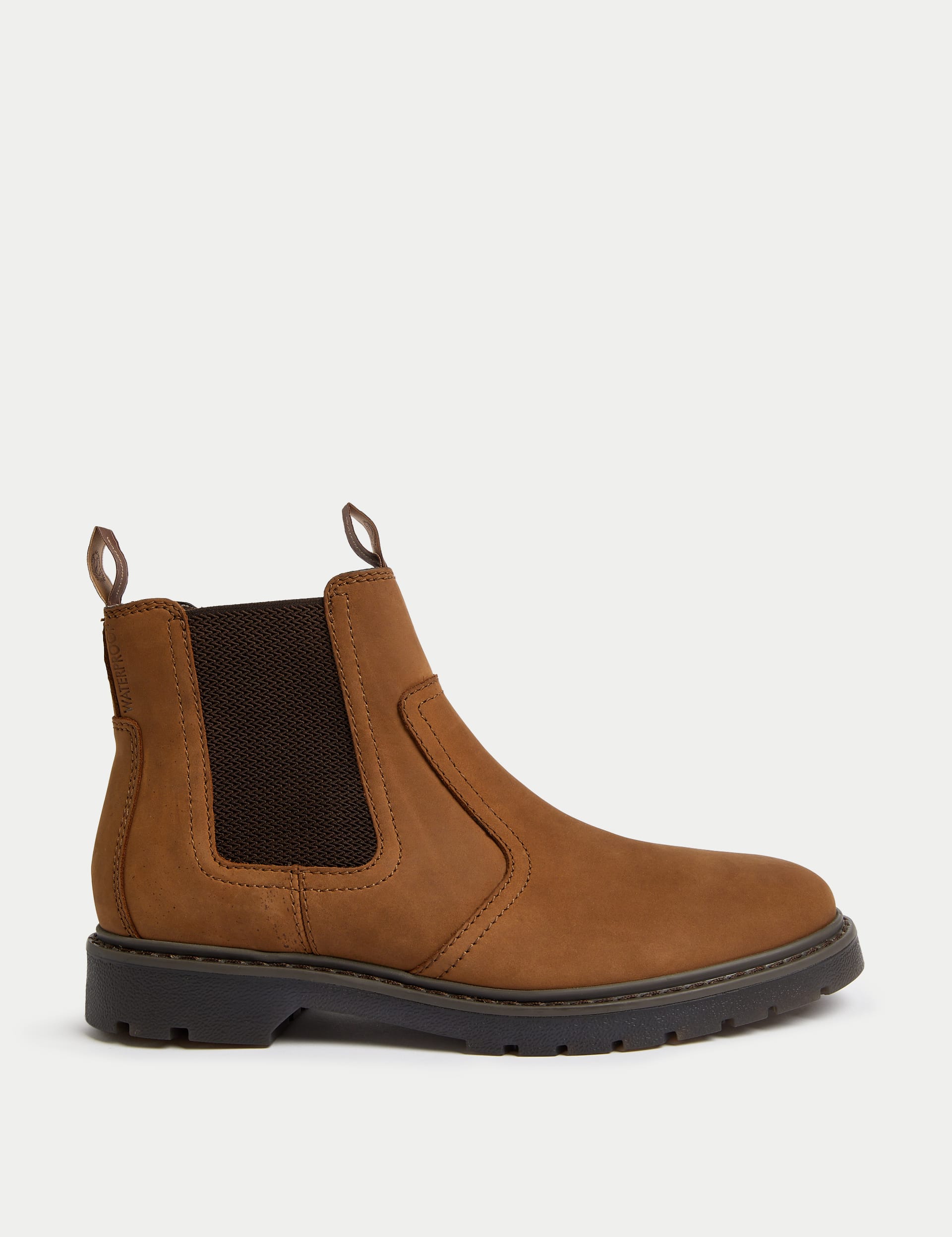 M&S Collection Men's Waterproof Nubuck Chelsea Boots - 8 - Dark Brown, Dark Brown,Tan,Black