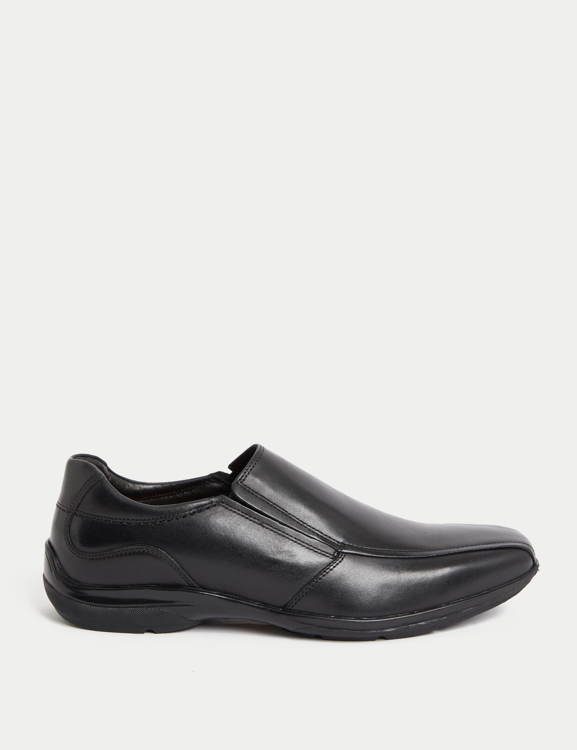 M&S Collection Men's Airflex™ Leather Slip-on Shoes - 10 - Black, Black