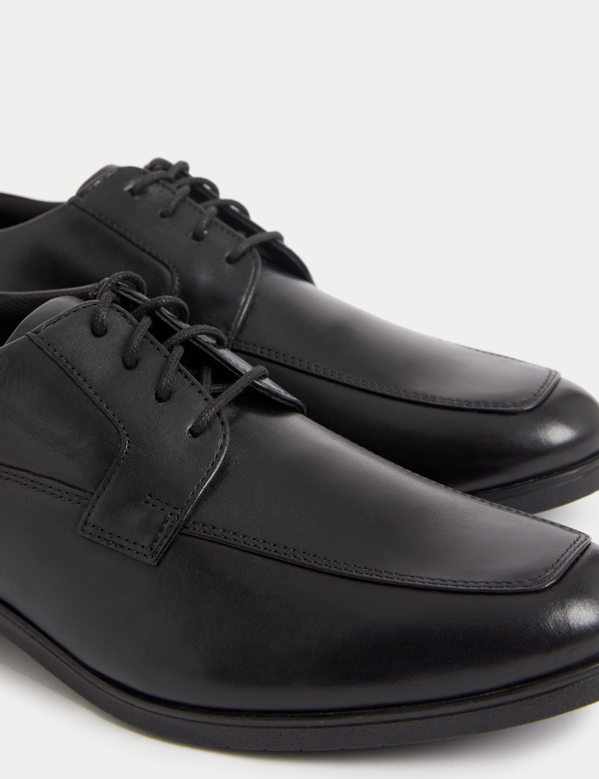 M&S Collection Men's Wide Fit Leather Derby Shoes - 9 - Black, Black