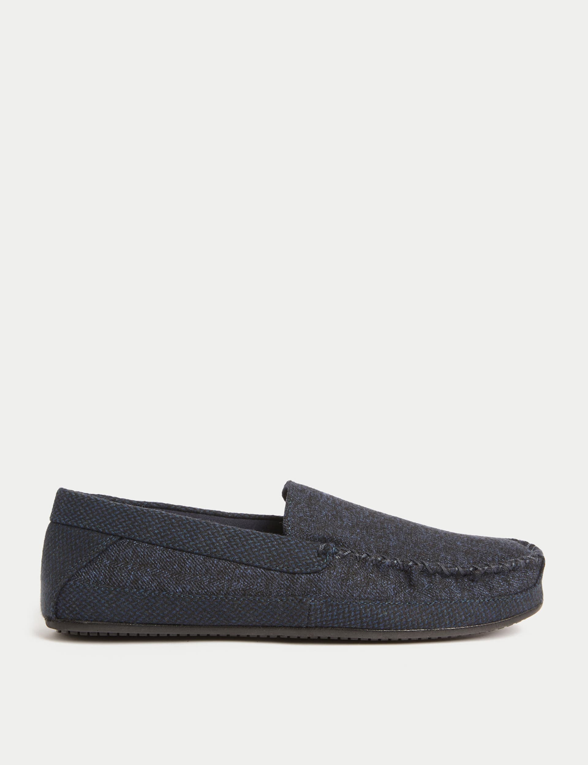 M&S Collection Men's Moccasin Slippers - 11 - Navy, Navy