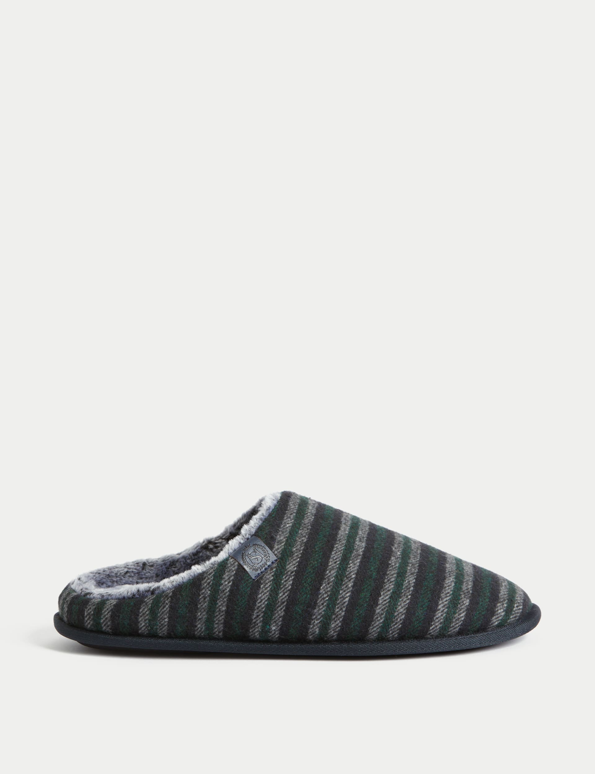 M&S Collection Men's Striped Mule Slippers with Freshfeet™ - 9 - Navy Mix, Navy Mix