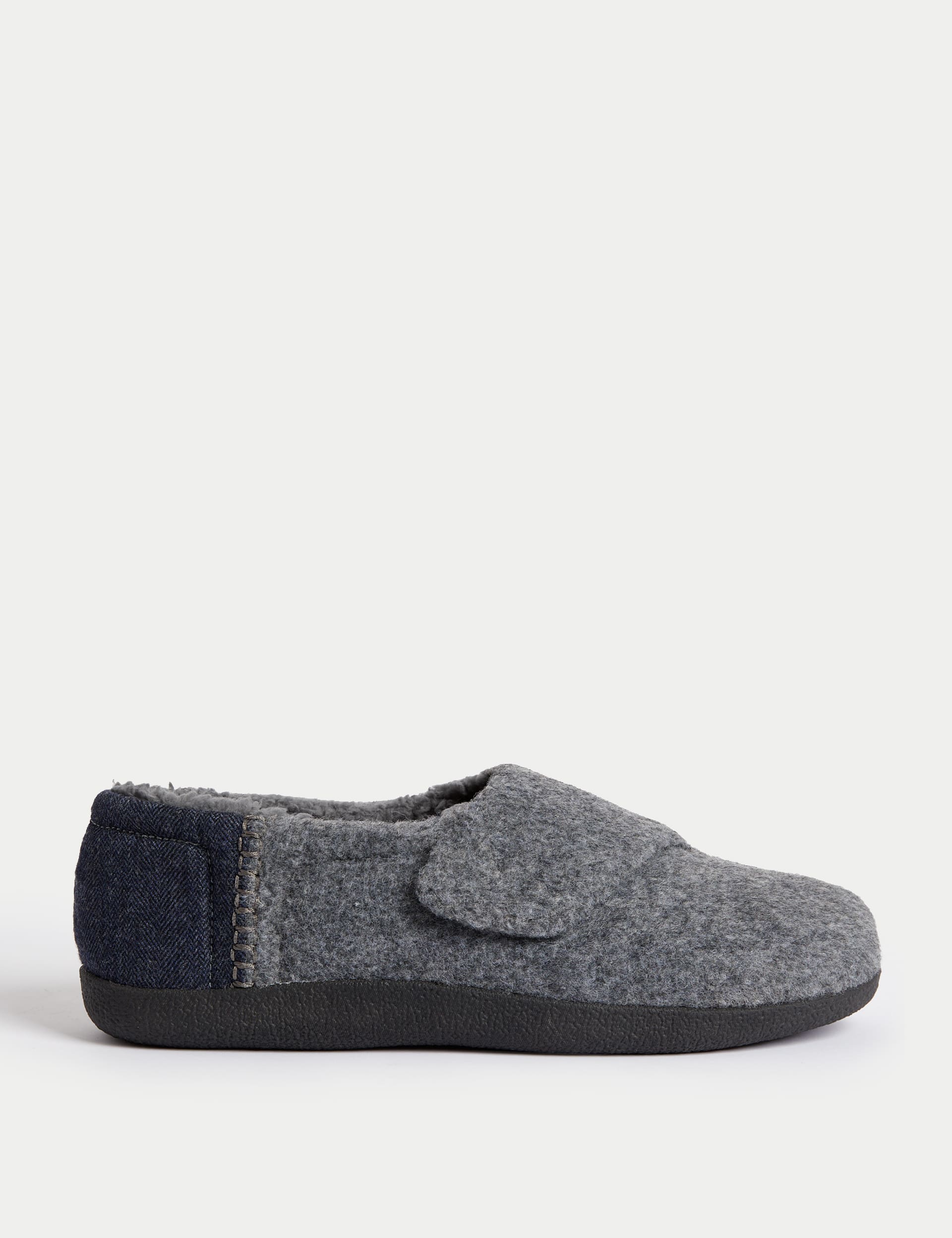 M&S Collection Men's Riptape Slippers - 10 - Grey Mix, Grey Mix