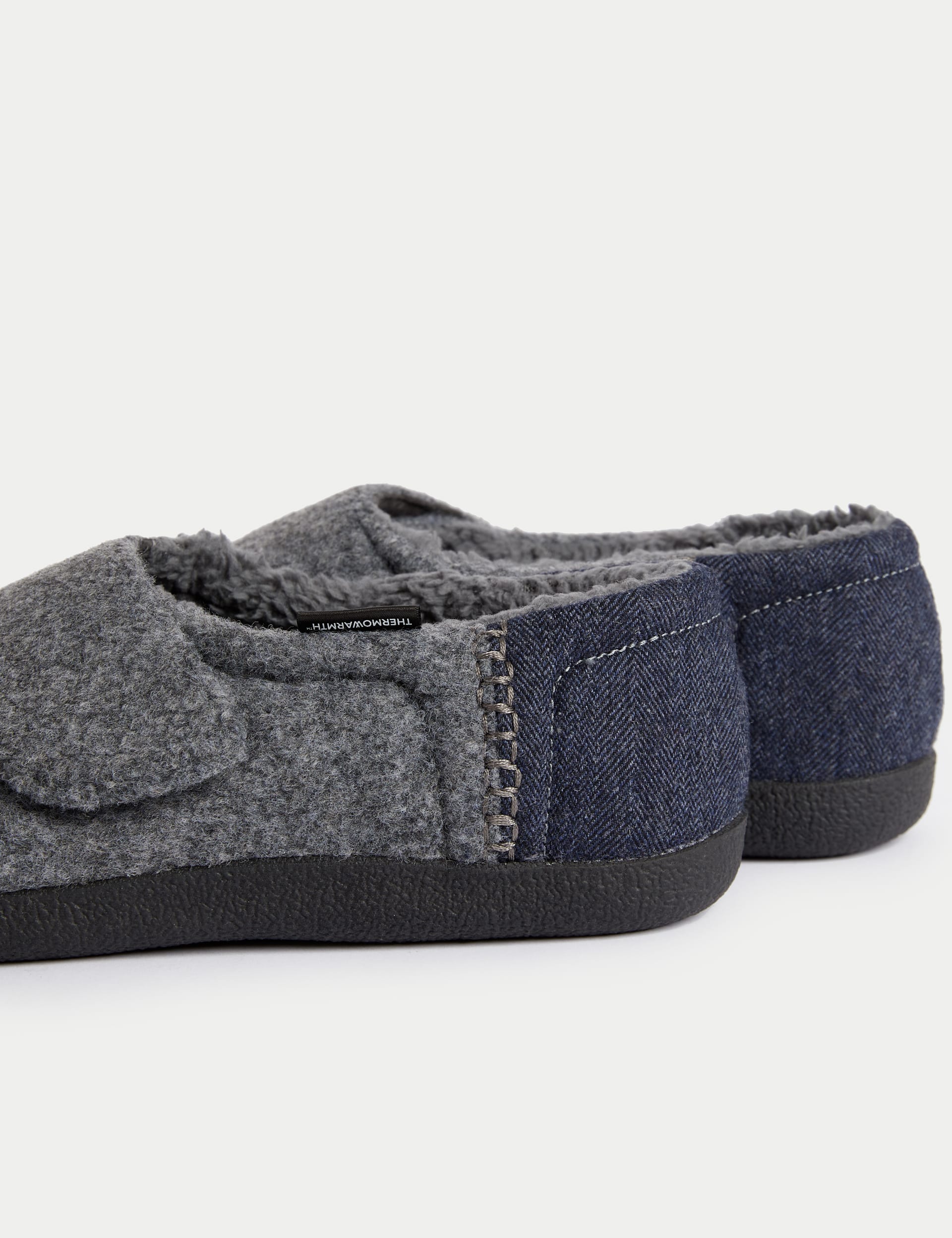 M&S Collection Men's Riptape Slippers - 9 - Grey Mix, Grey Mix