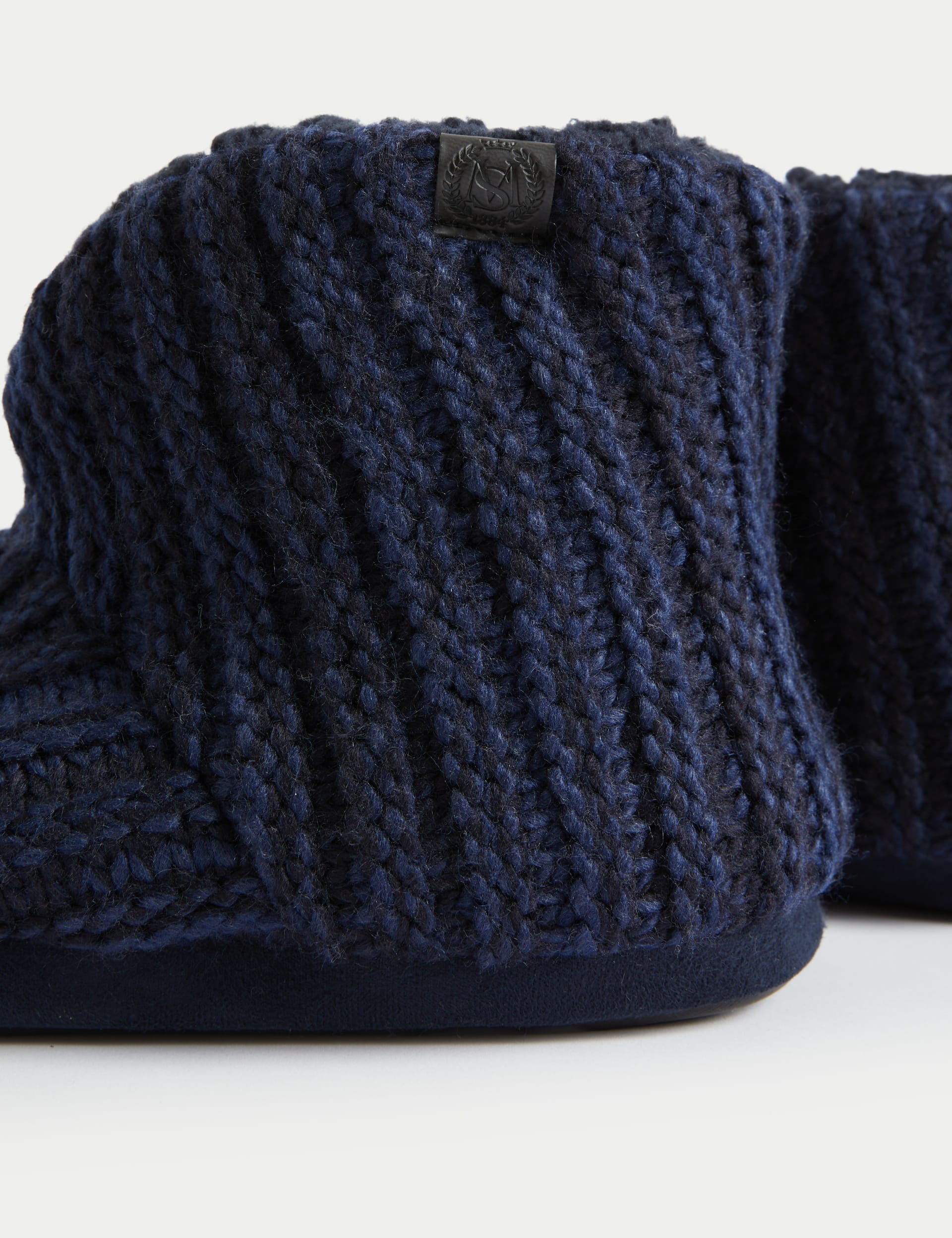 M&S Collection Men's Cable Knit Slipper Boots with Freshfeet - 9 - Navy, Navy,Charcoal