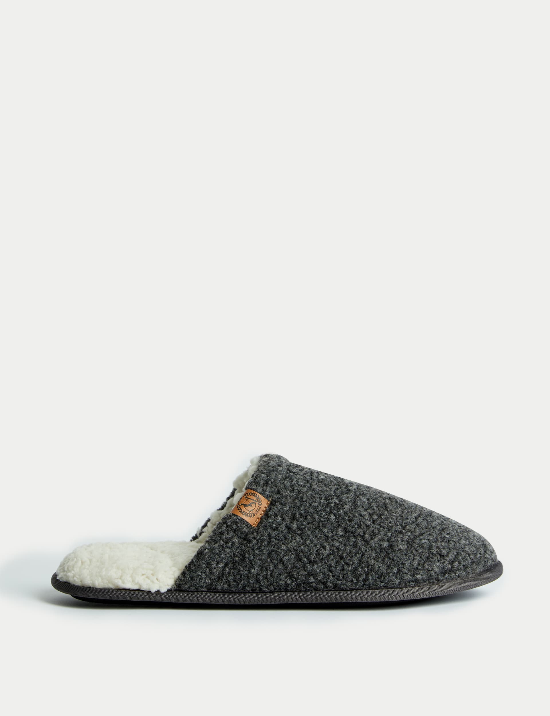 M&S Collection Men's Fleece Lined Mule Slippers - 7 - Grey, Grey