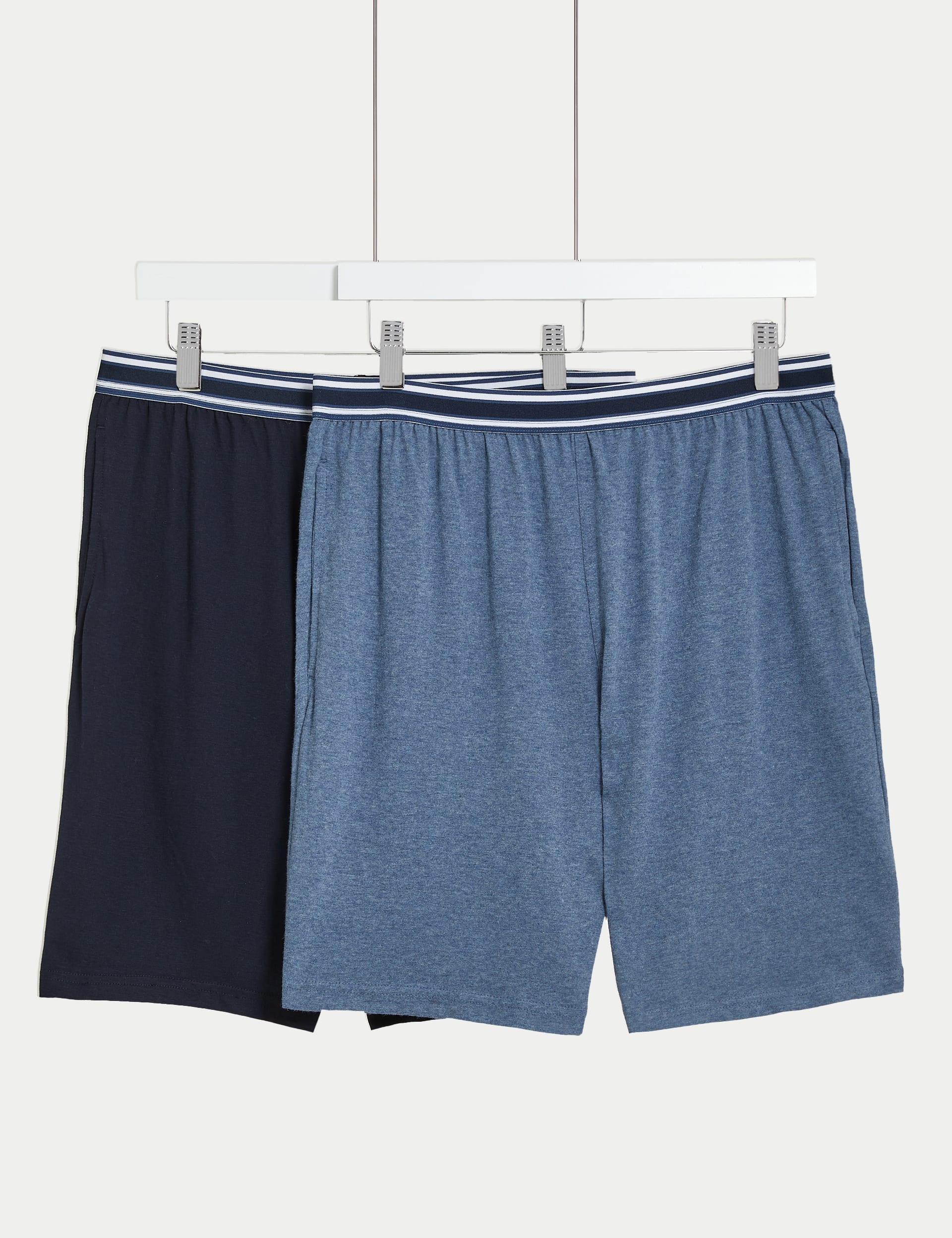 M&S Collection Men's 2 Pack Pure Cotton Pyjama Shorts - Blue Mix, Grey Mix,Blue Mix