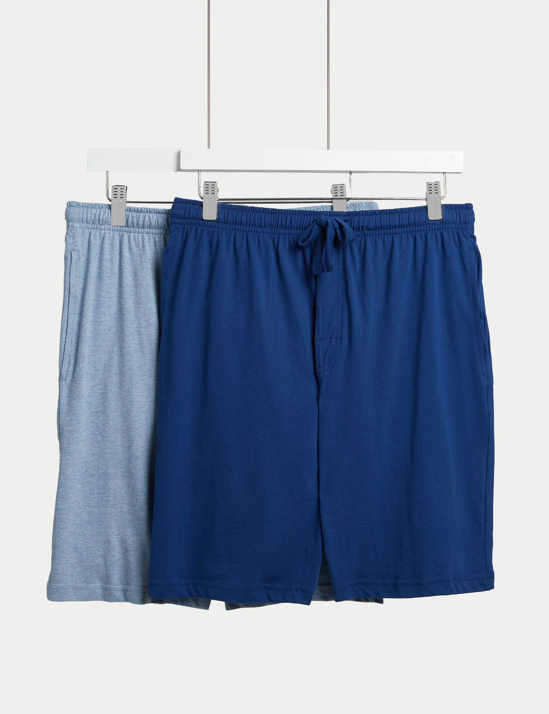 M&S Collection Men's 2 Pack Cotton Rich Jersey Pyjama Shorts - L - Blue Mix, Blue Mix