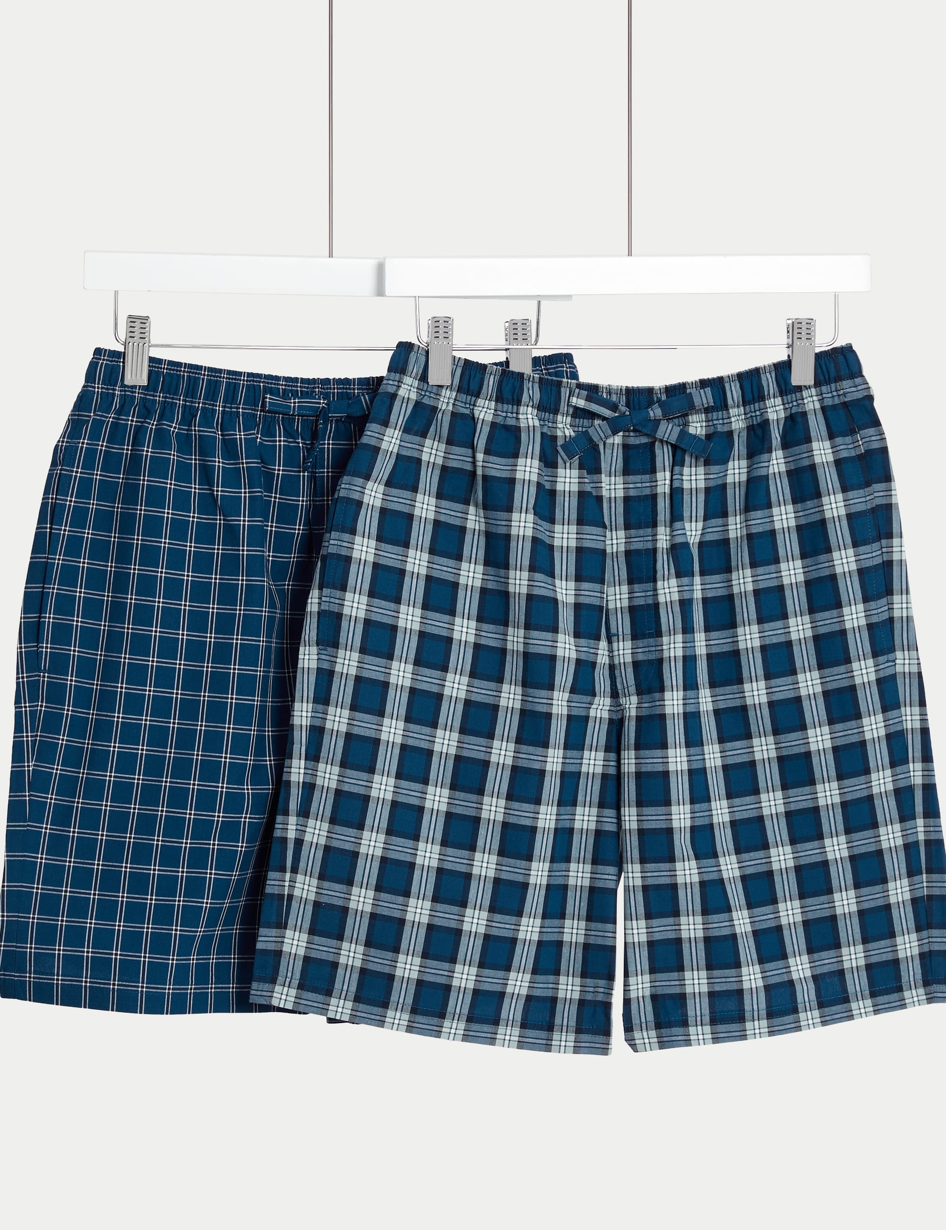 M&S Collection Men's 2 Pack Pure Cotton Checked Pyjama Shorts - XXL - Blue Mix, Blue Mix