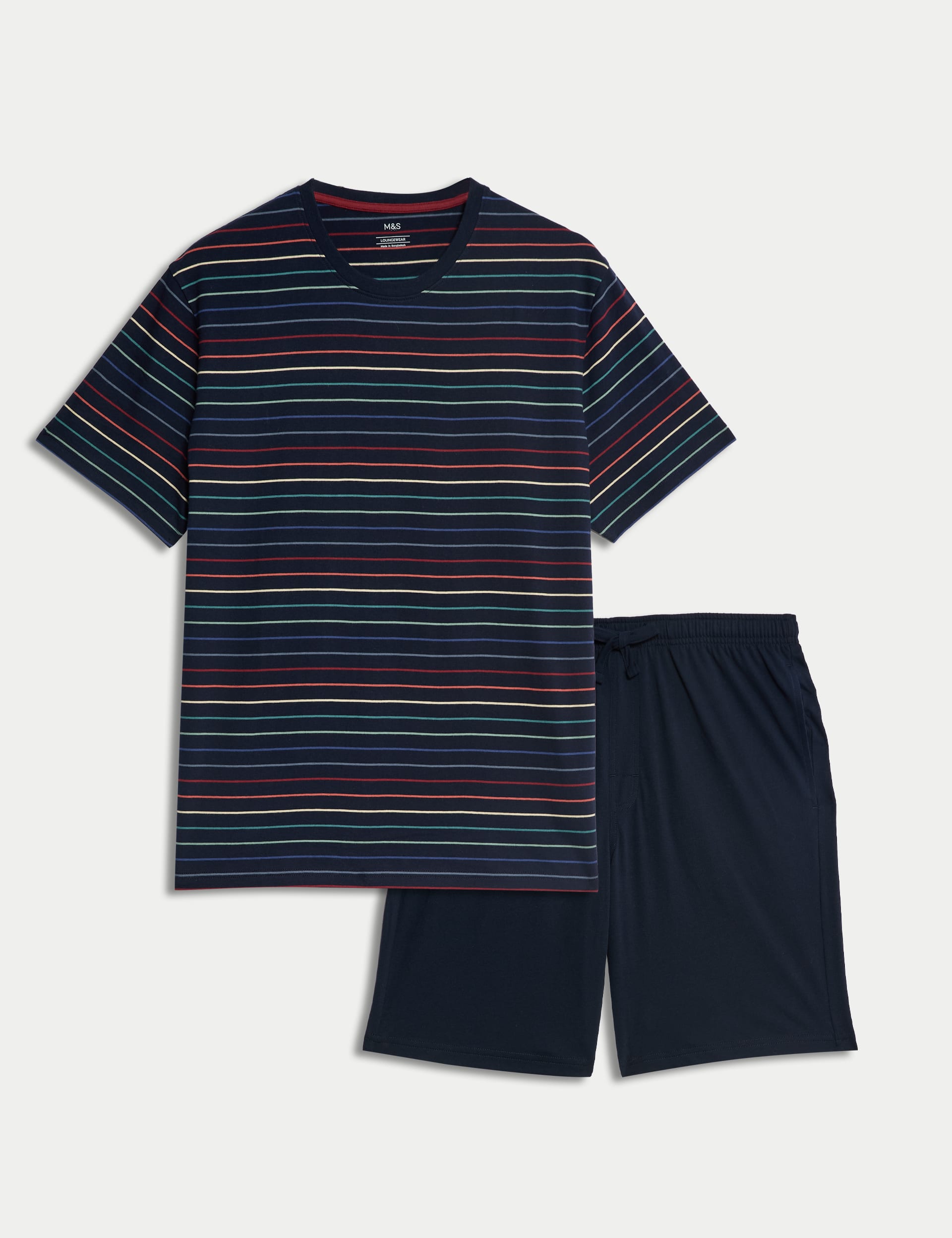 M&S Collection Men's Pure Cotton Striped Pyjama Set - L - Navy Mix, Navy Mix