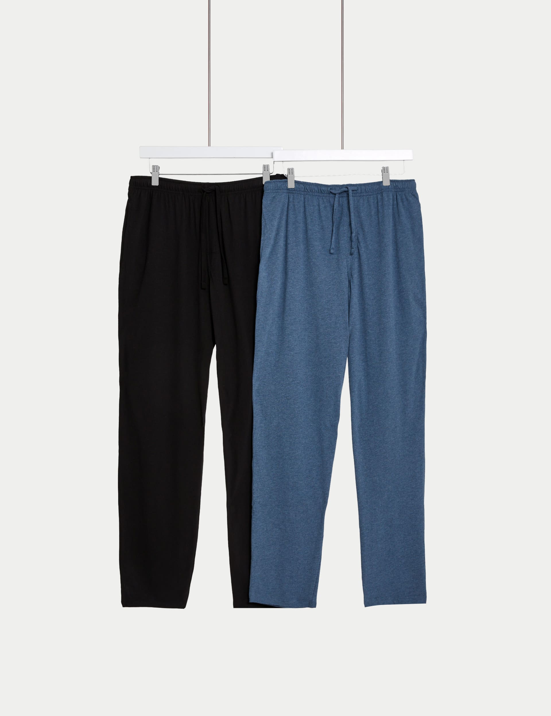 M&S Collection Men's 2 Pack Pure Cotton Pyjama Bottoms - Blue Mix, Blue Mix,Grey Mix