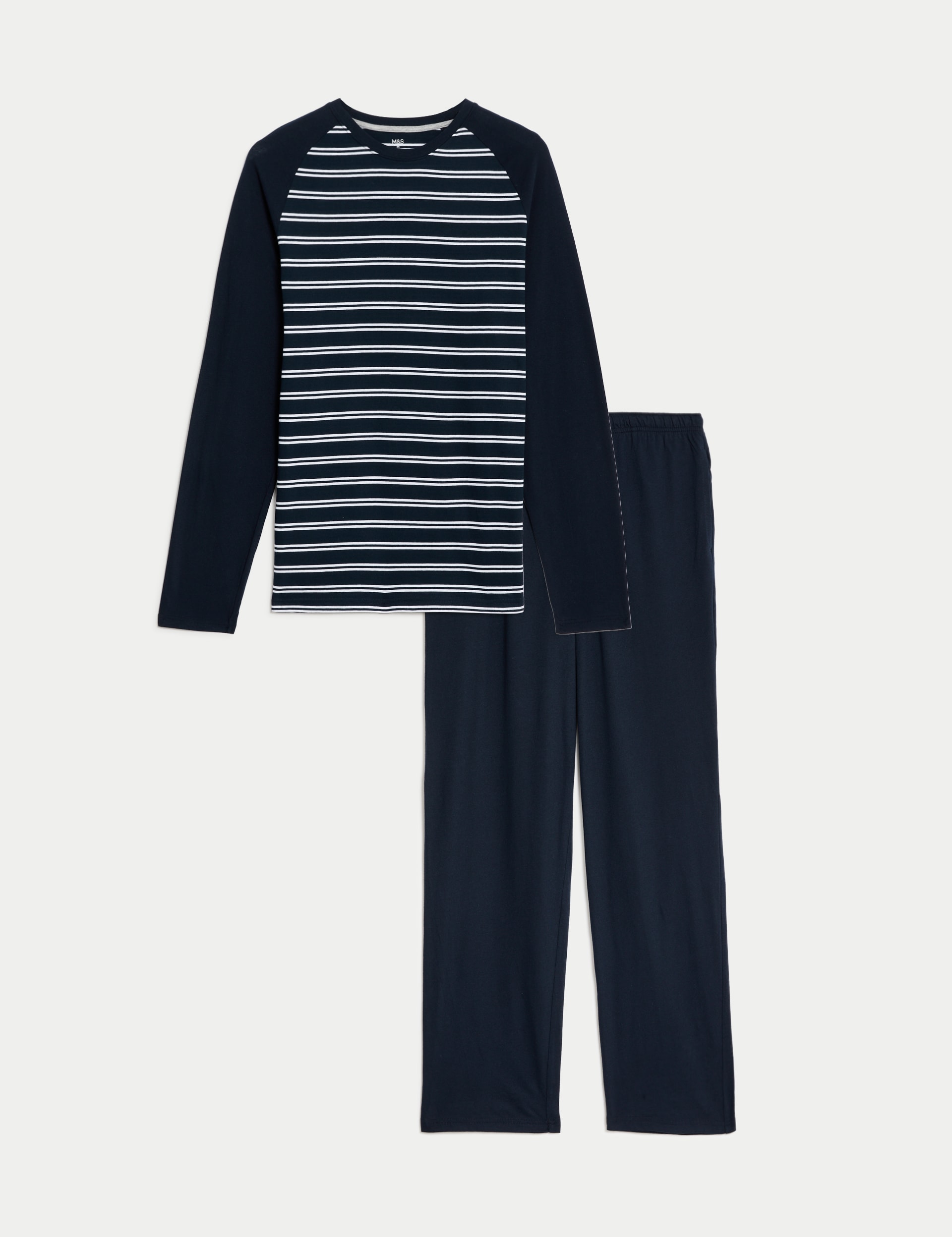 M&S Collection Men's Pure Cotton Striped Pyjama Set - Navy Mix, Navy Mix,Burgundy Mix