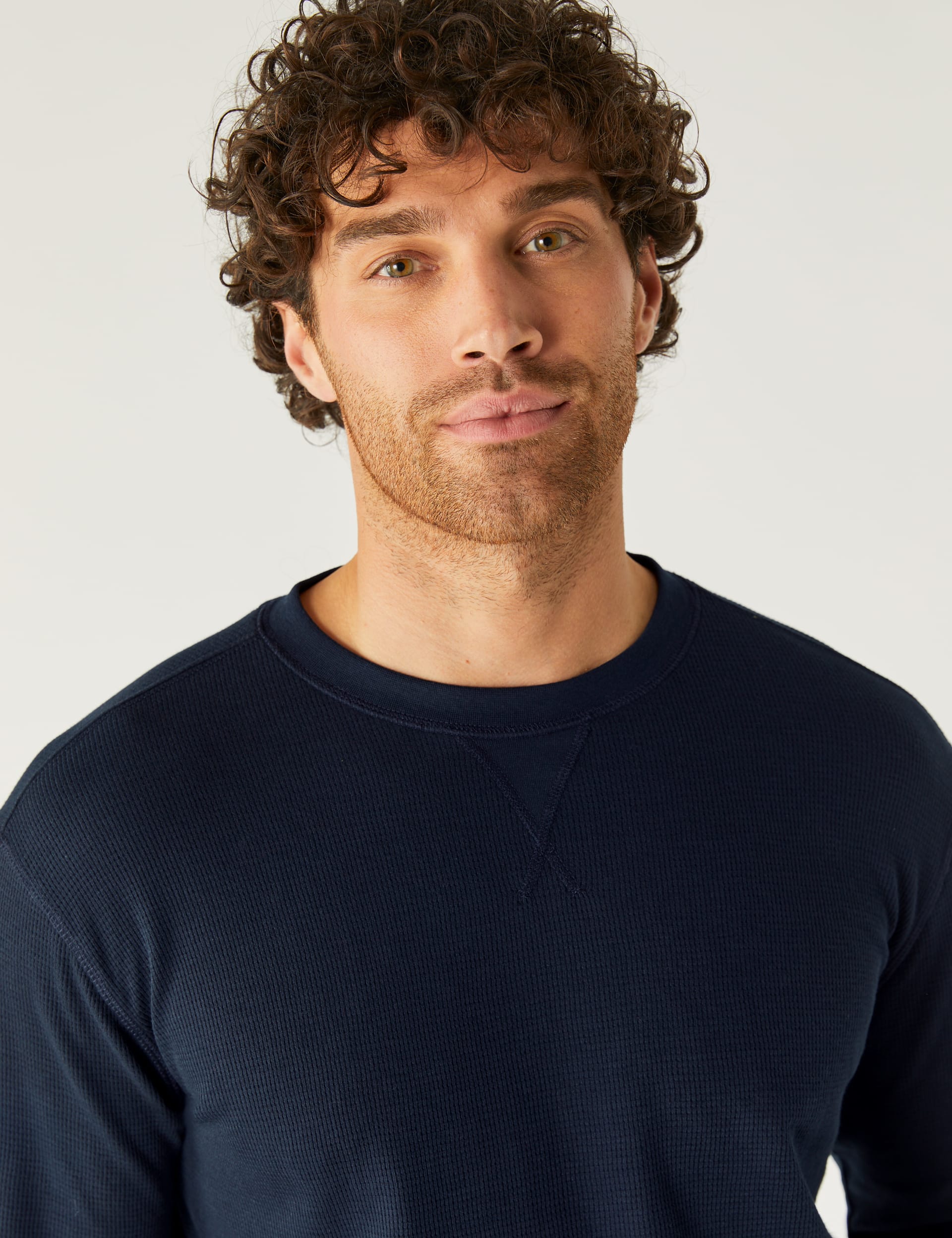 M&S Collection Men's Cotton Supersoft Waffle Loungewear Sweatshirt - XL - Dark Navy, Dark Navy