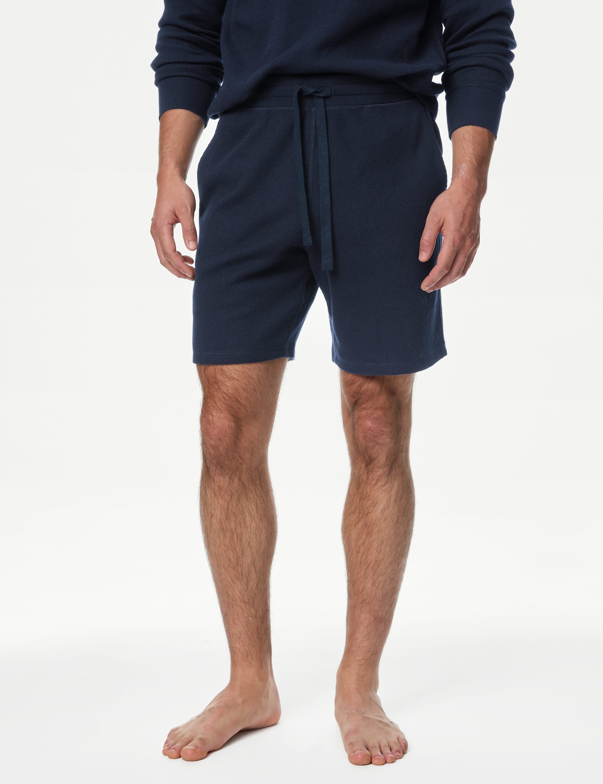 M&S Collection Men's Pure Cotton Waffle Loungewear Shorts - Navy, Navy,Orange,Blue Marl