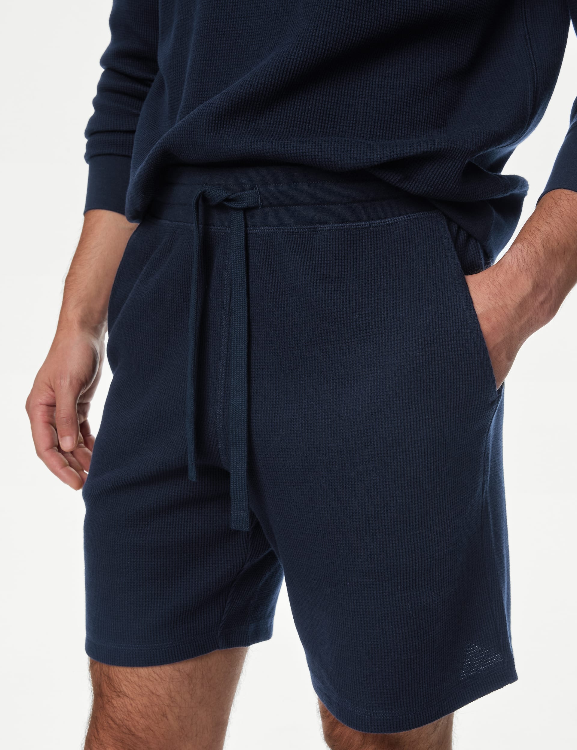 M&S Collection Men's Pure Cotton Waffle Loungewear Shorts - Navy, Navy