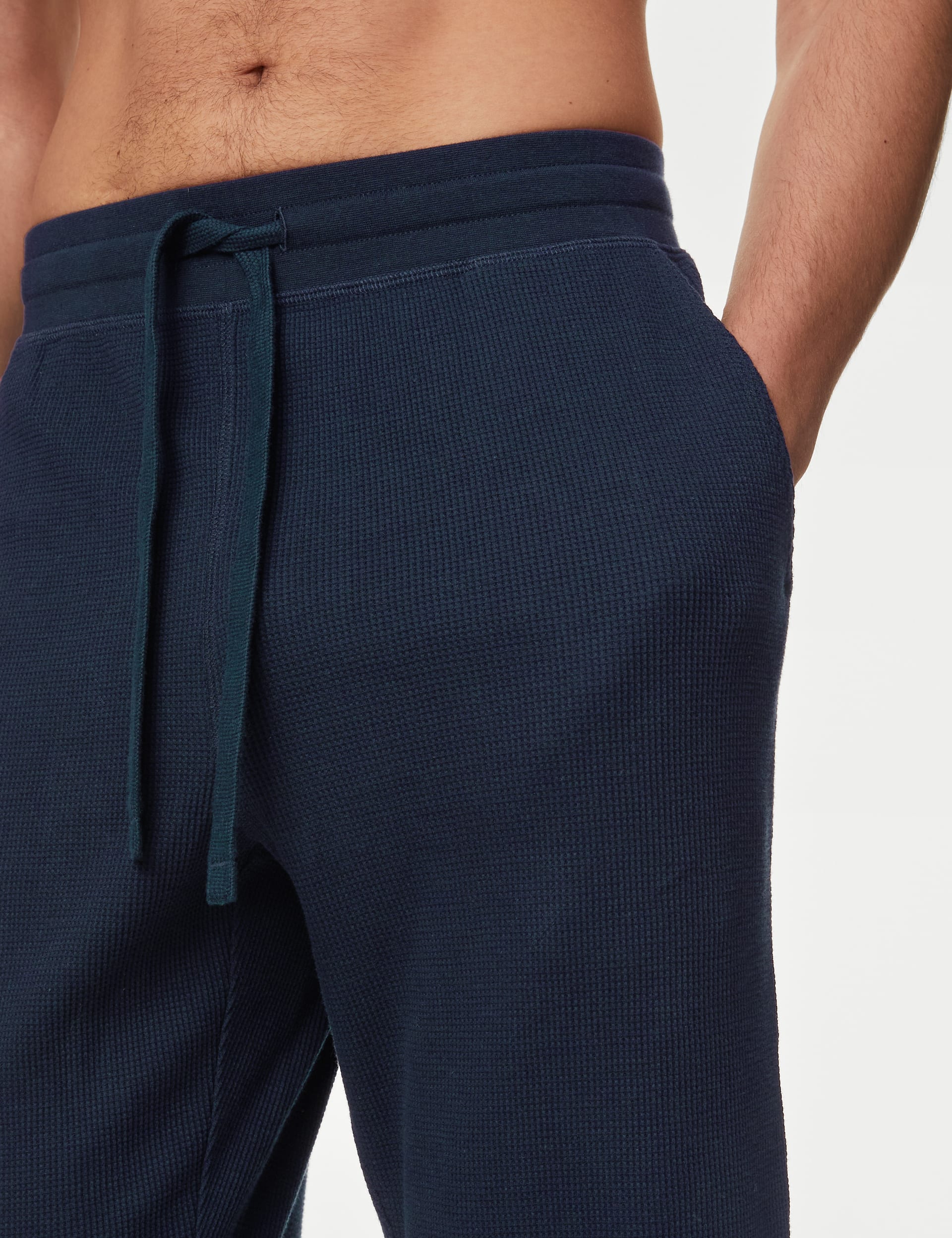 M&S Collection Men's Pure Cotton Waffle Loungewear Bottoms - Navy, Navy,Teal Green