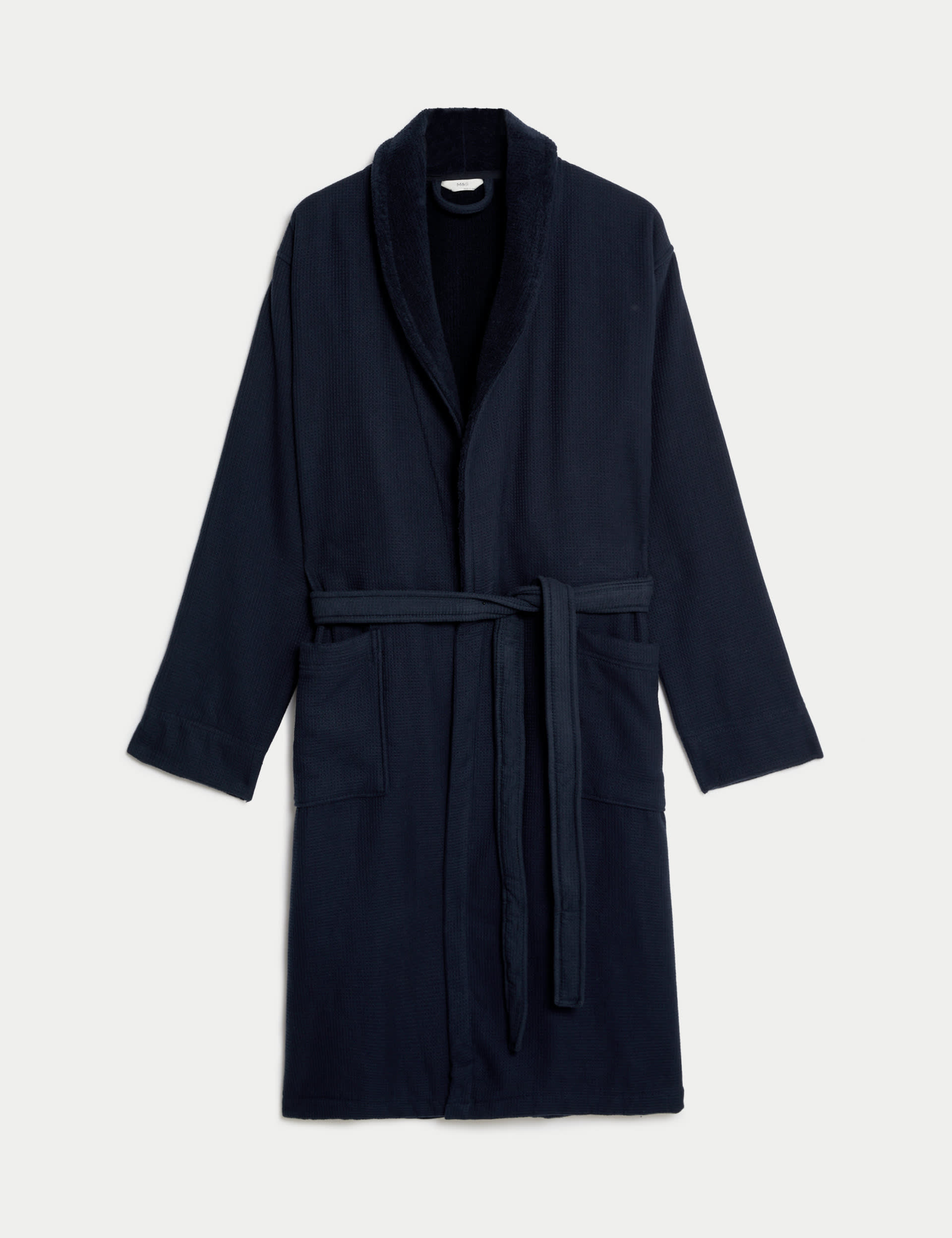 M&S Collection Men's Pure Cotton Waffle Dressing Gown - Dark Navy, Dark Navy