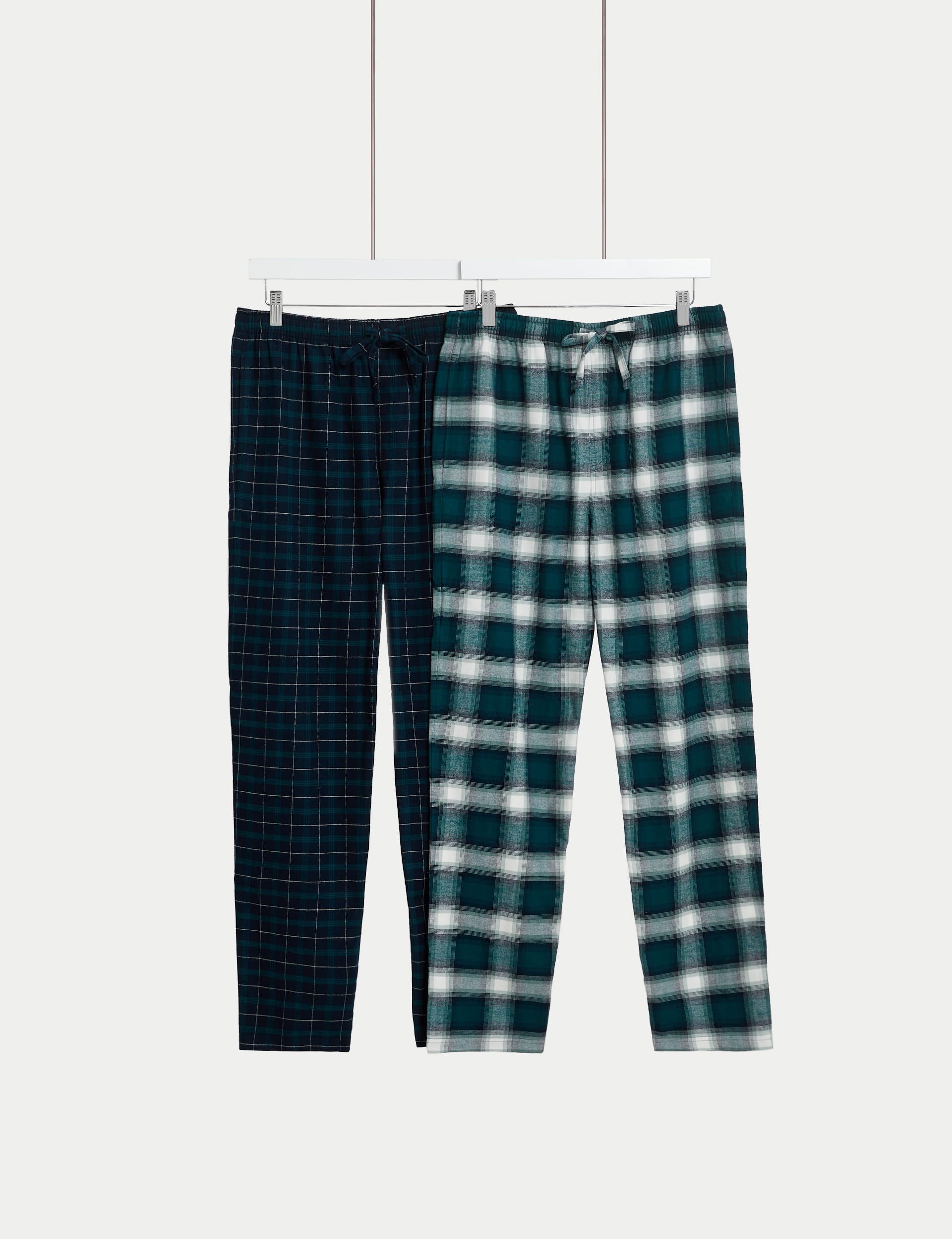 M&S Collection Men's 2 Pack Brushed Cotton Checked Pyjama Bottoms - L - Teal Mix, Teal Mix