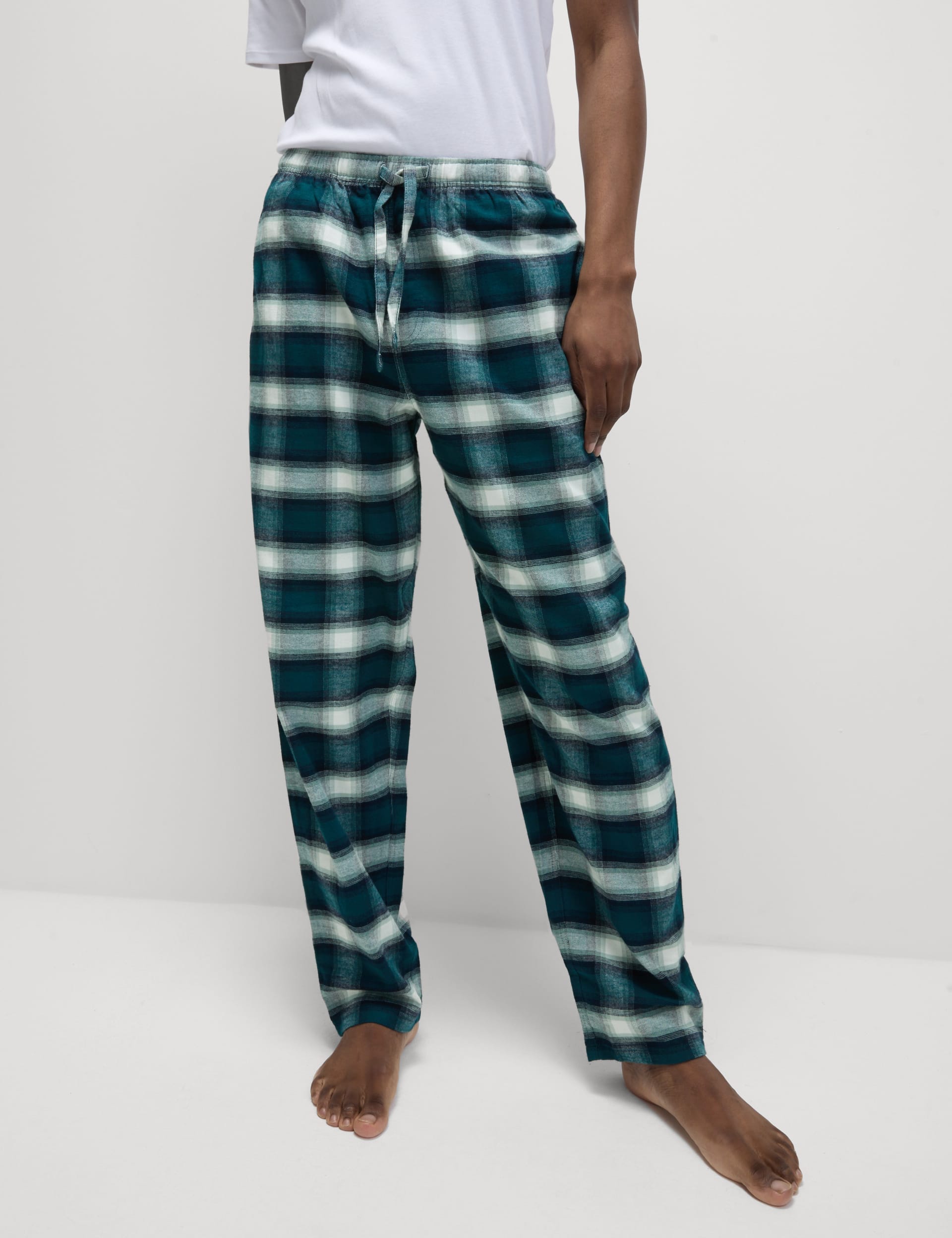 M&S Collection Men's 2 Pack Brushed Cotton Checked Pyjama Bottoms - L - Teal Mix, Teal Mix