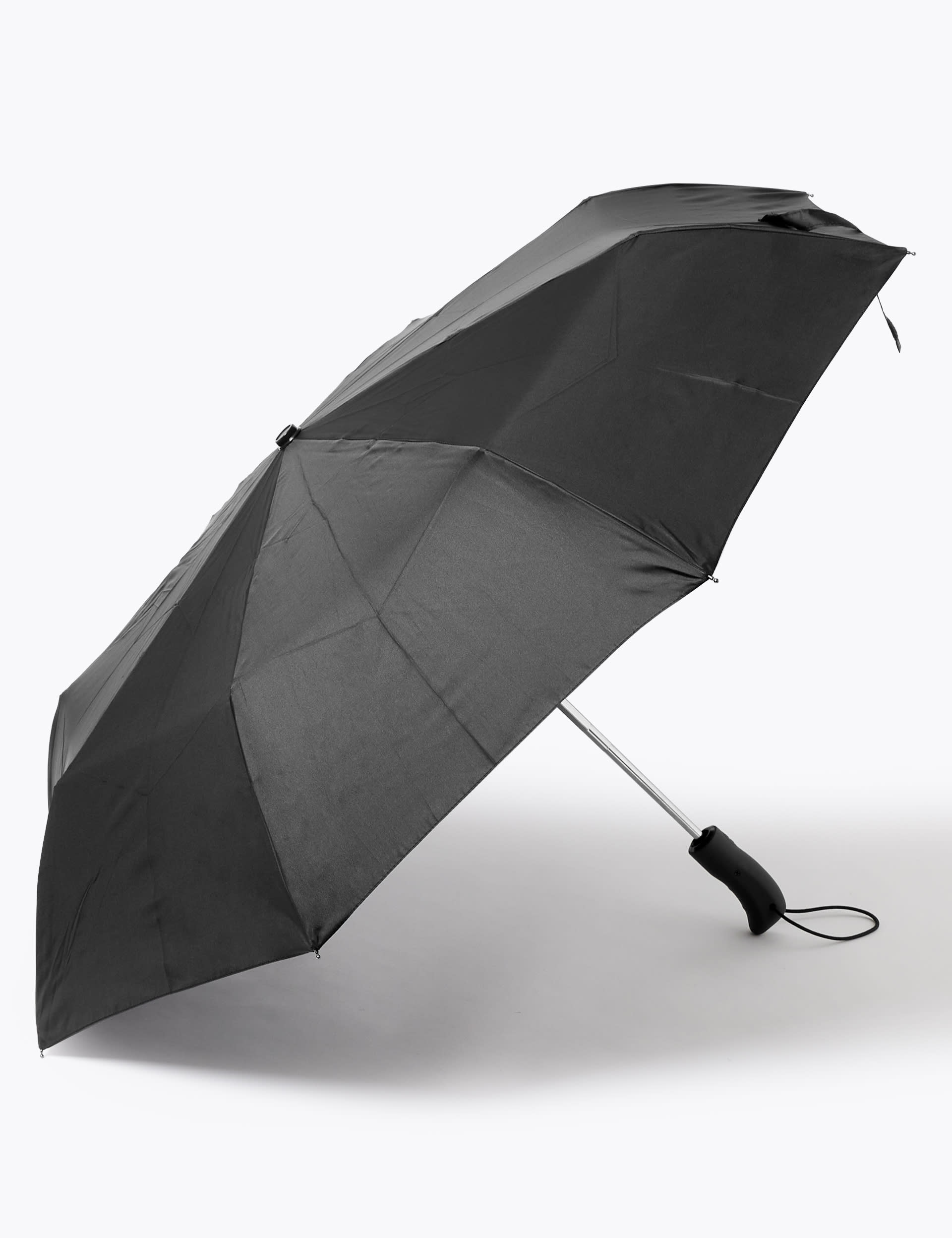 M&S Collection Men's Rubber Handle Umbrella with Windtech - one size - Black, Black