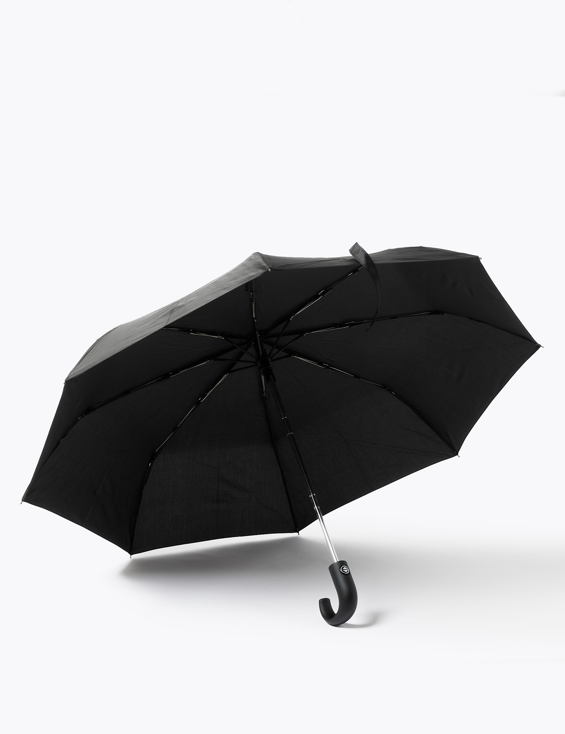 M&S Collection Men's Crook Handle Umbrella with Windtech - one size - Black, Black