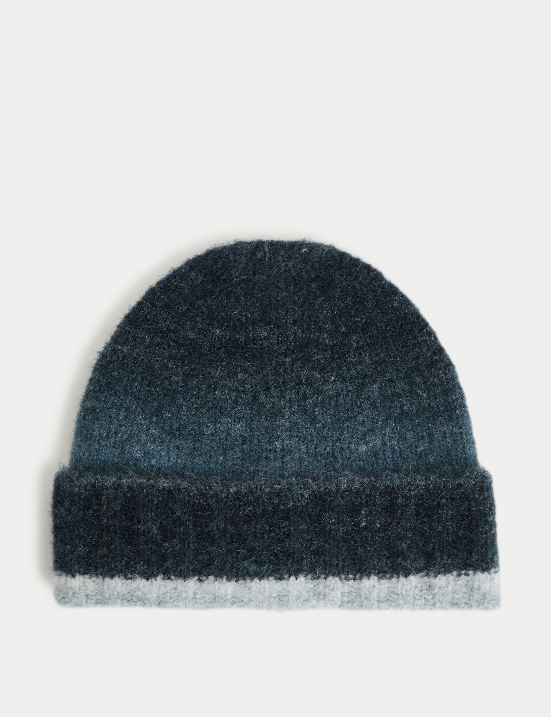 M&S Collection Men's Textured Ombre Beanie Hat - Blue Mix, Blue Mix,Neutral