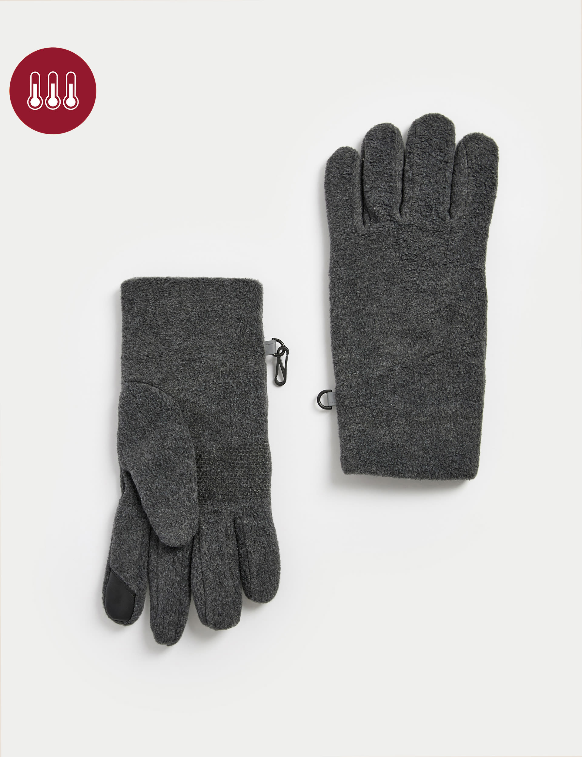 M&S Collection Men's Fleece Touch Screen Gloves - S-M - Charcoal, Charcoal,Black