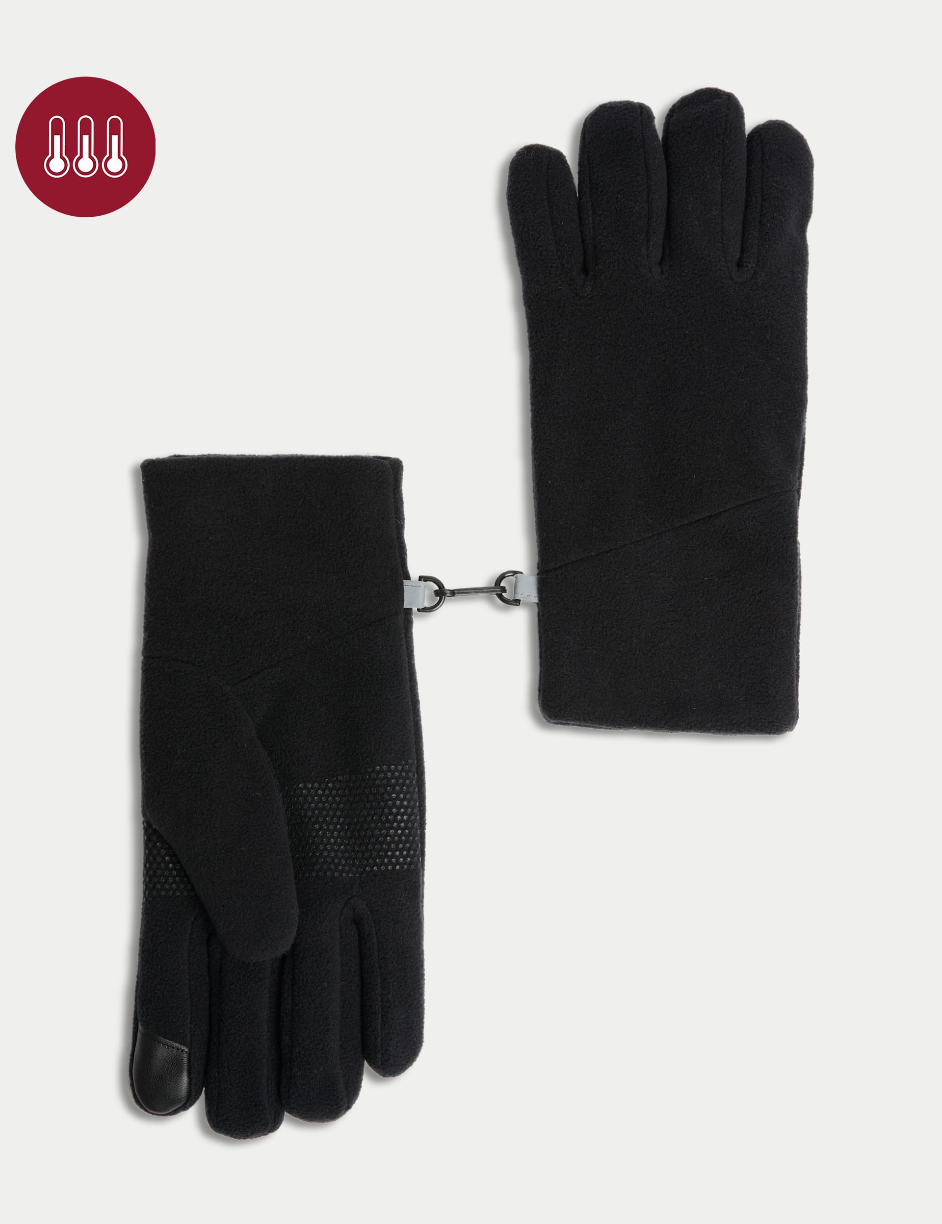 M&S Collection Men's Fleece Touch Screen Gloves - S-M - Charcoal, Black,Charcoal