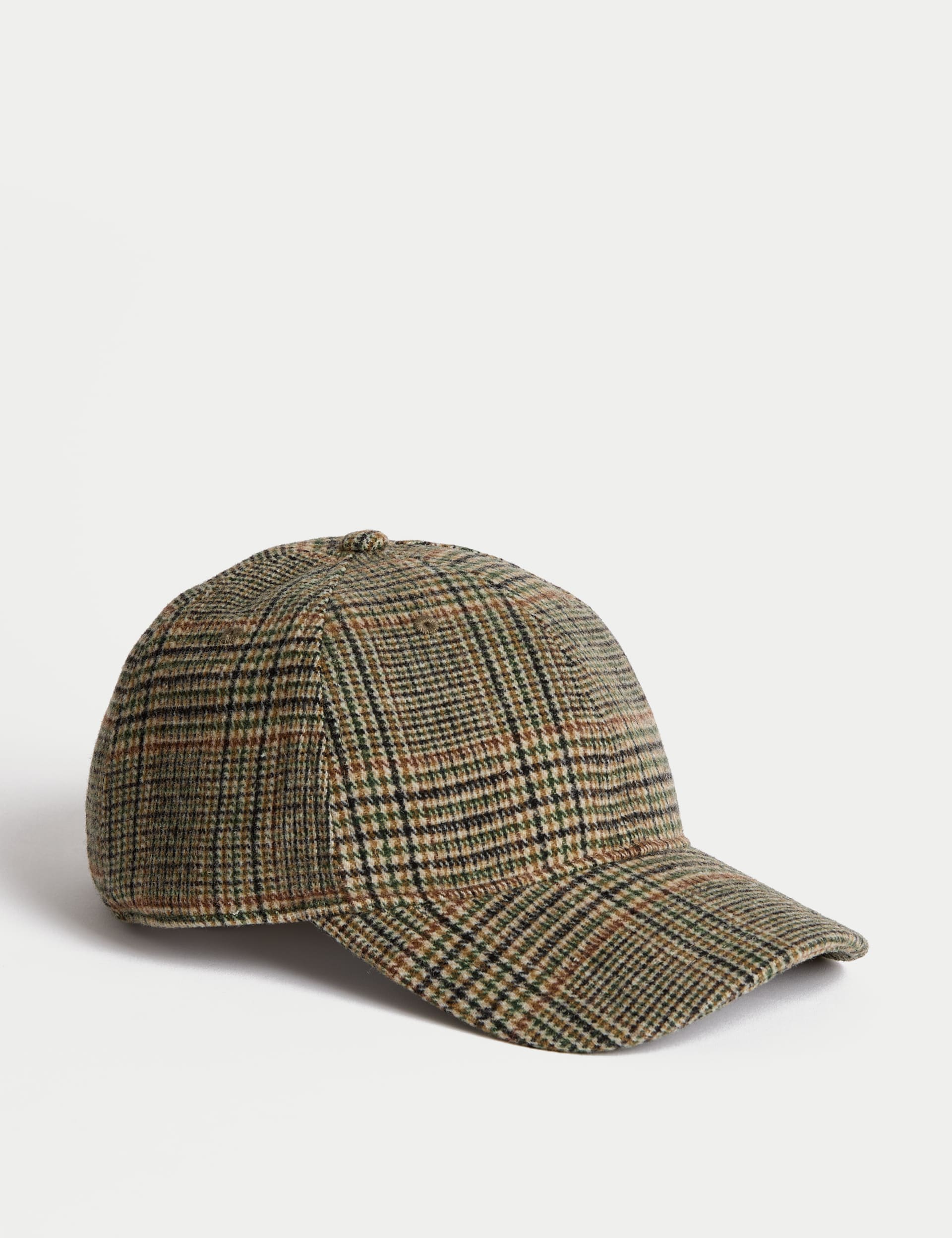 M&S Collection Men's Wool Blend Checked Baseball Cap - Multi, Multi