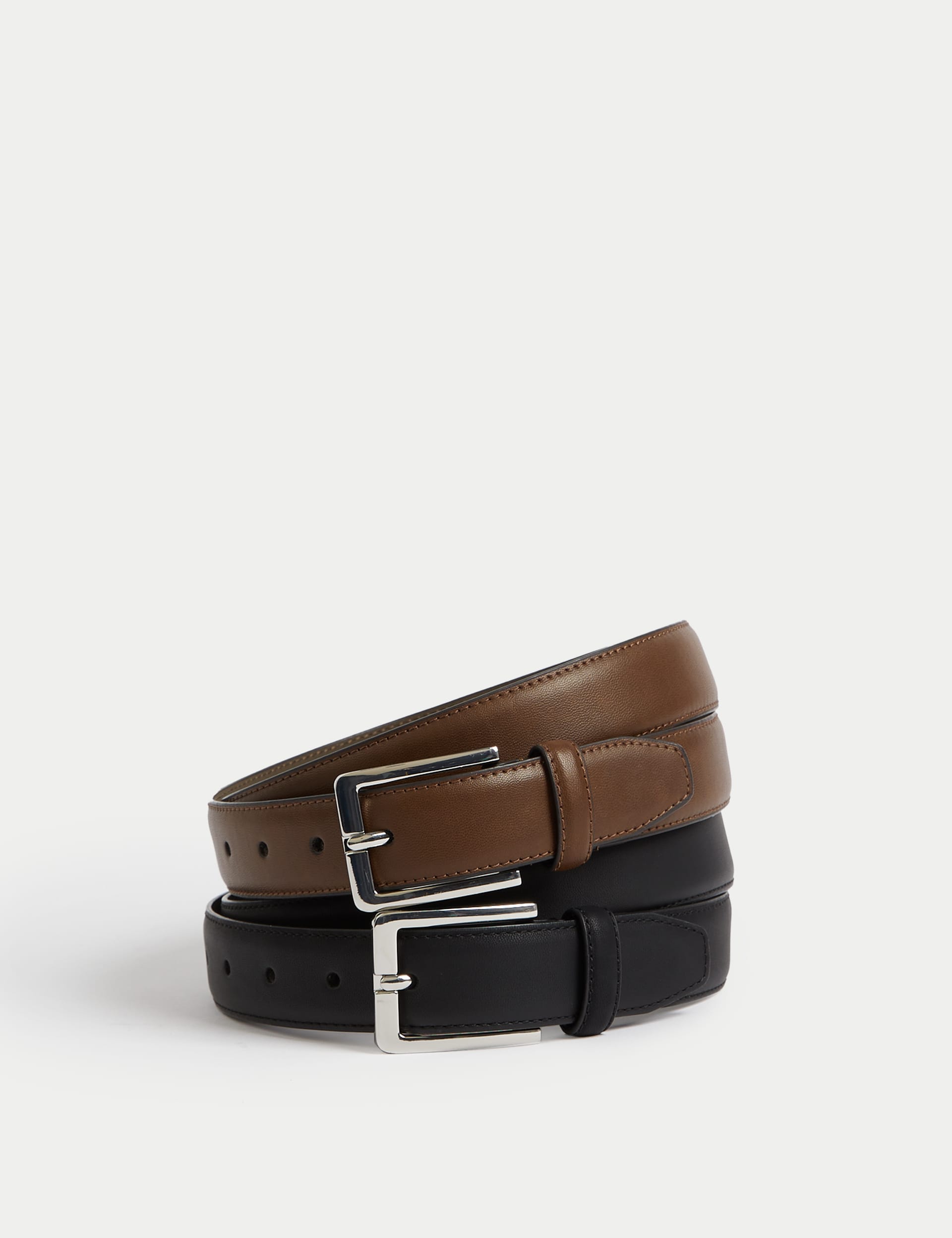 M&S Collection Men's 2 Pack Smart Belts - 34-36 - Black/Brown, Black/Brown