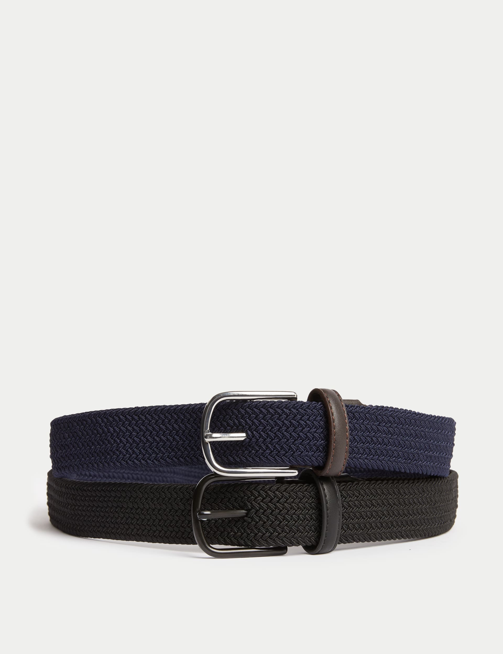 M&S Collection Men's 2 Pack Stretch Woven Active Waist Belts - 34-36 - Black Mix, Black Mix